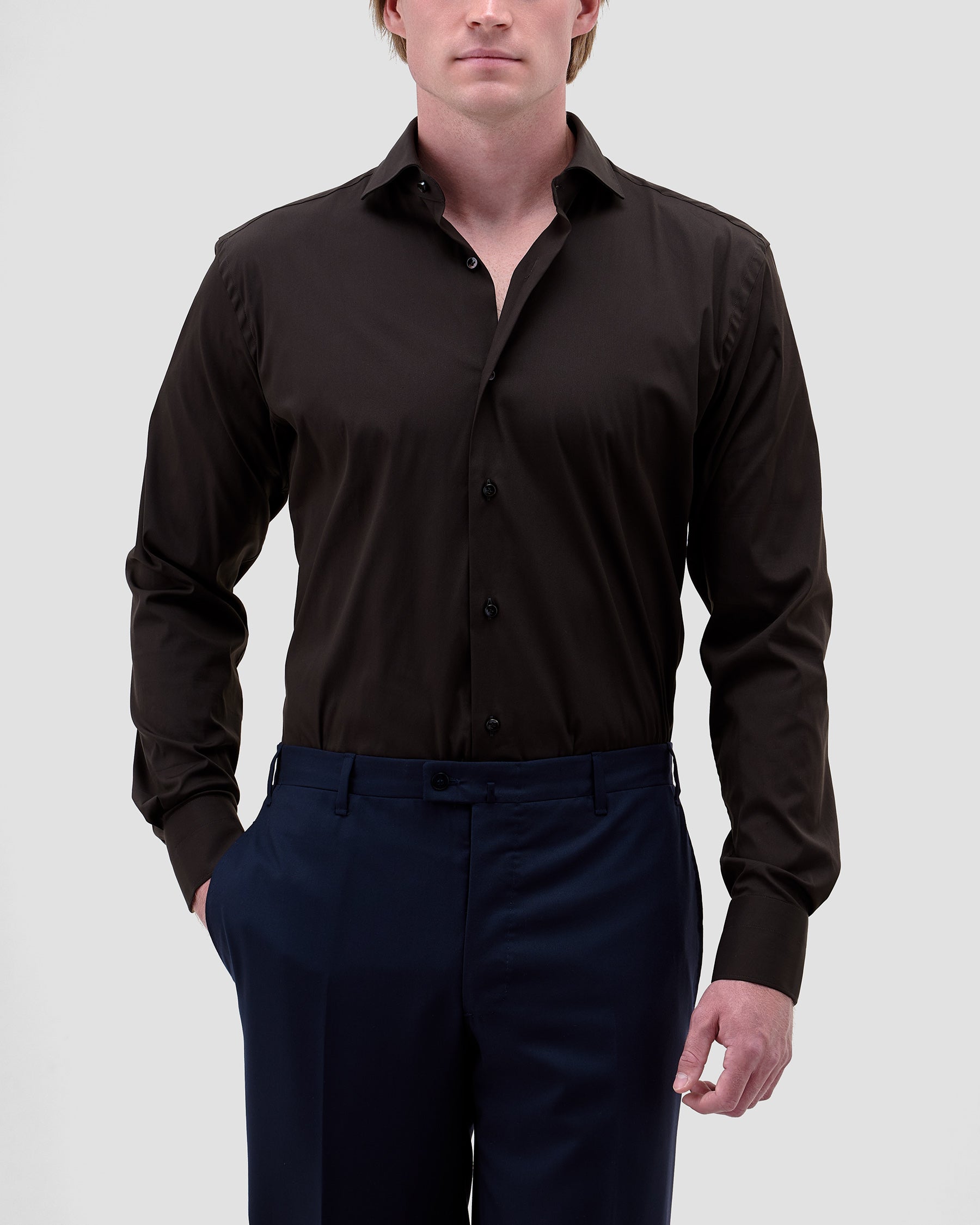 Camicia Unita Marrone Stretch