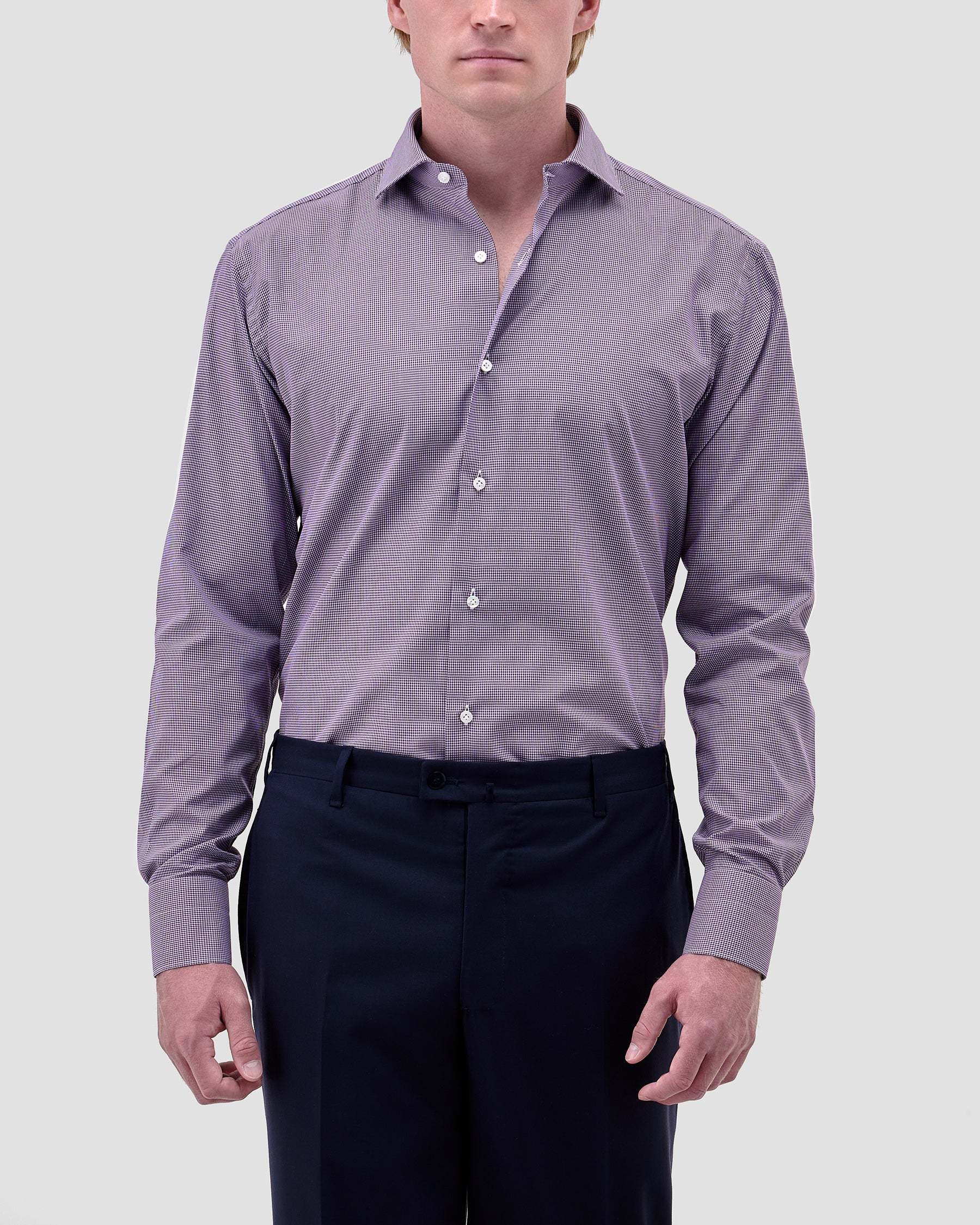 Camicia a Quadri Piccoli Viola Signature Popeline