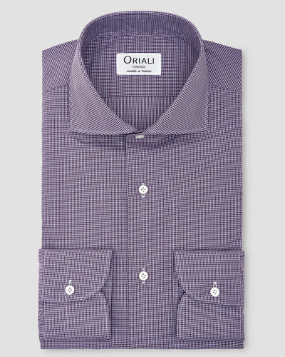 Camicia a Quadri Piccoli Viola Signature Popeline