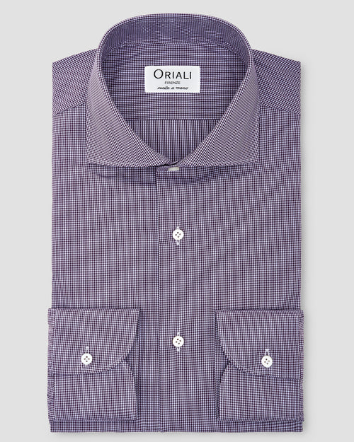 Camicia a Quadri Piccoli Viola Signature Popeline