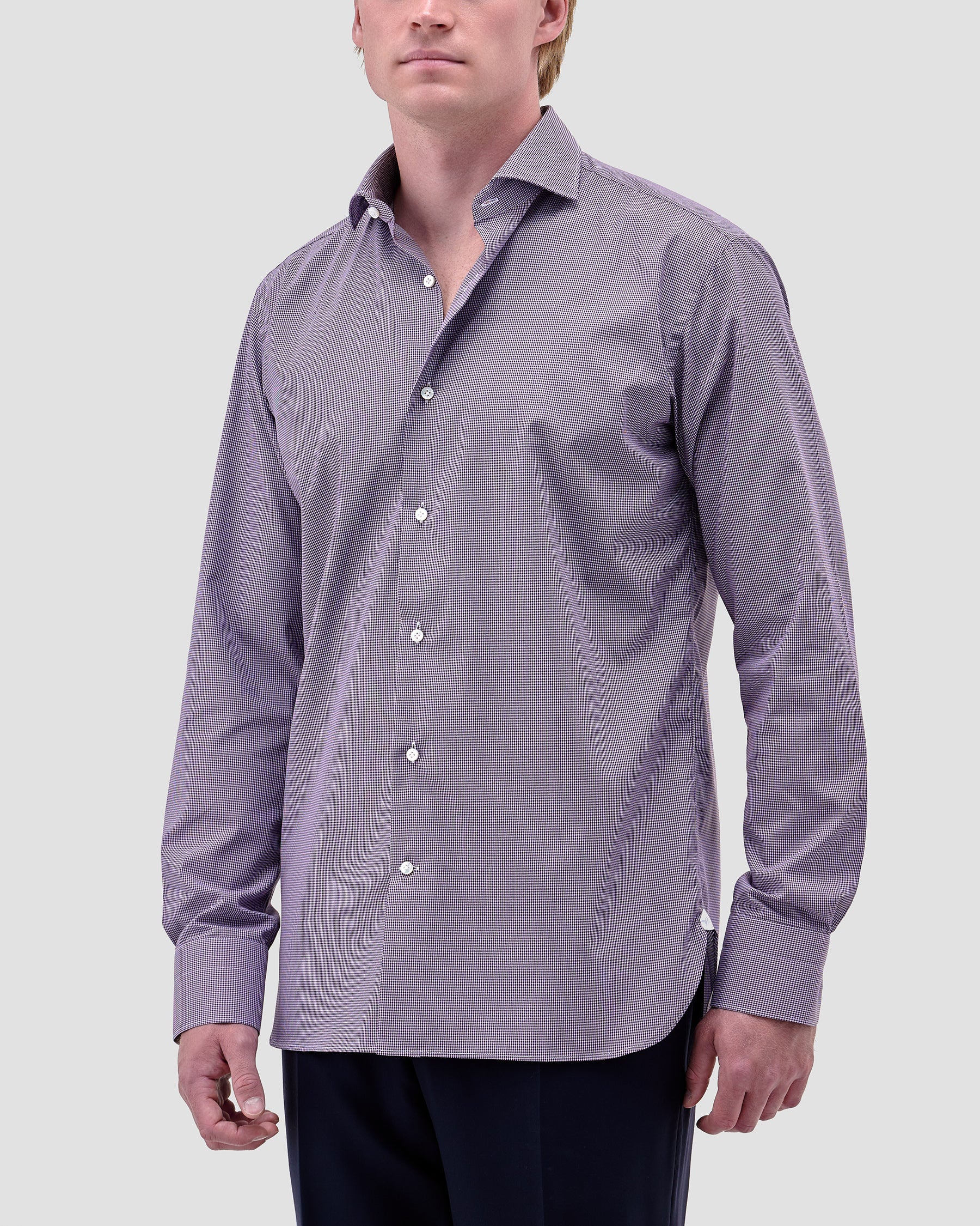 Camicia a Quadri Piccoli Viola Signature Popeline