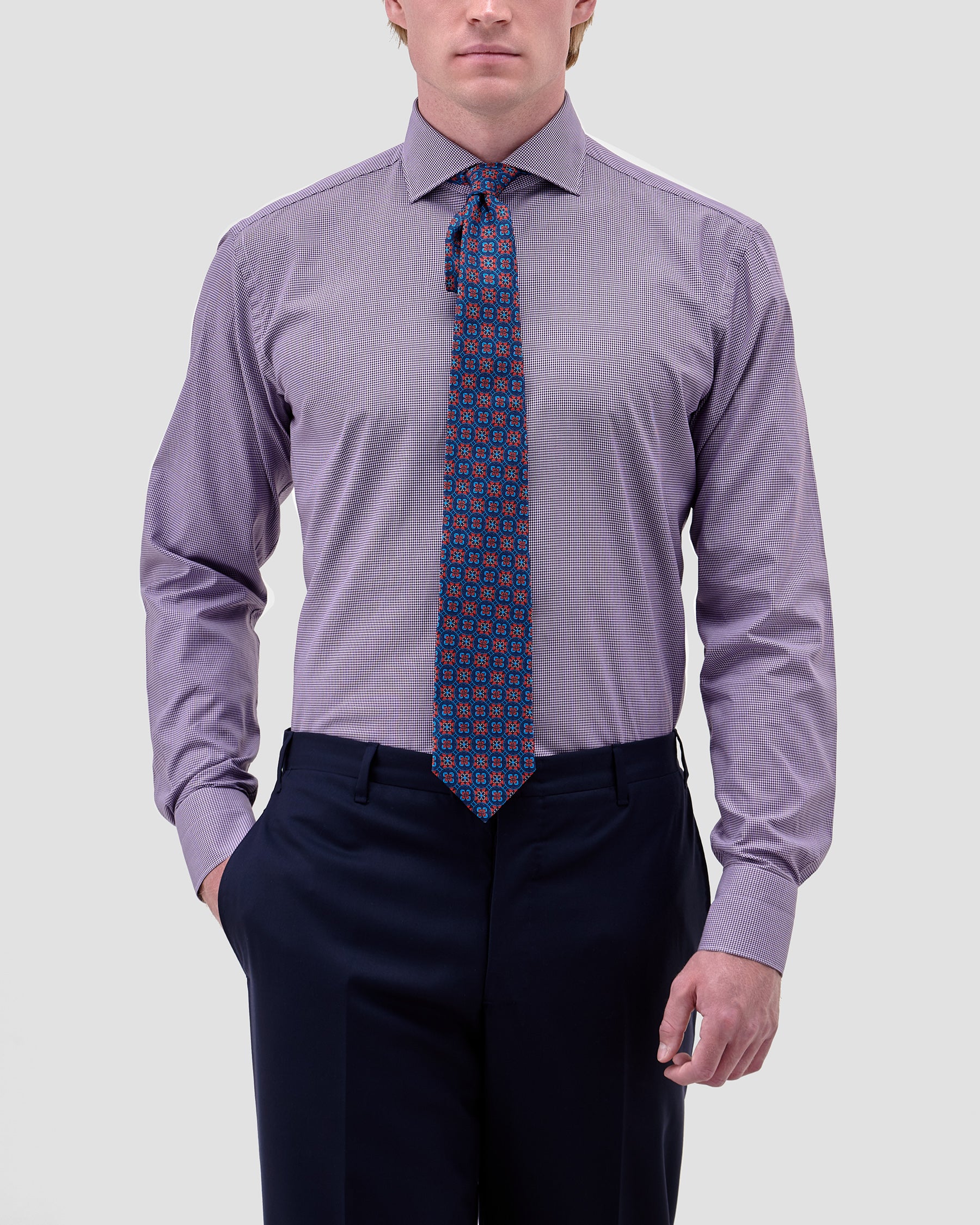 Camicia a Quadri Piccoli Viola Signature Popeline