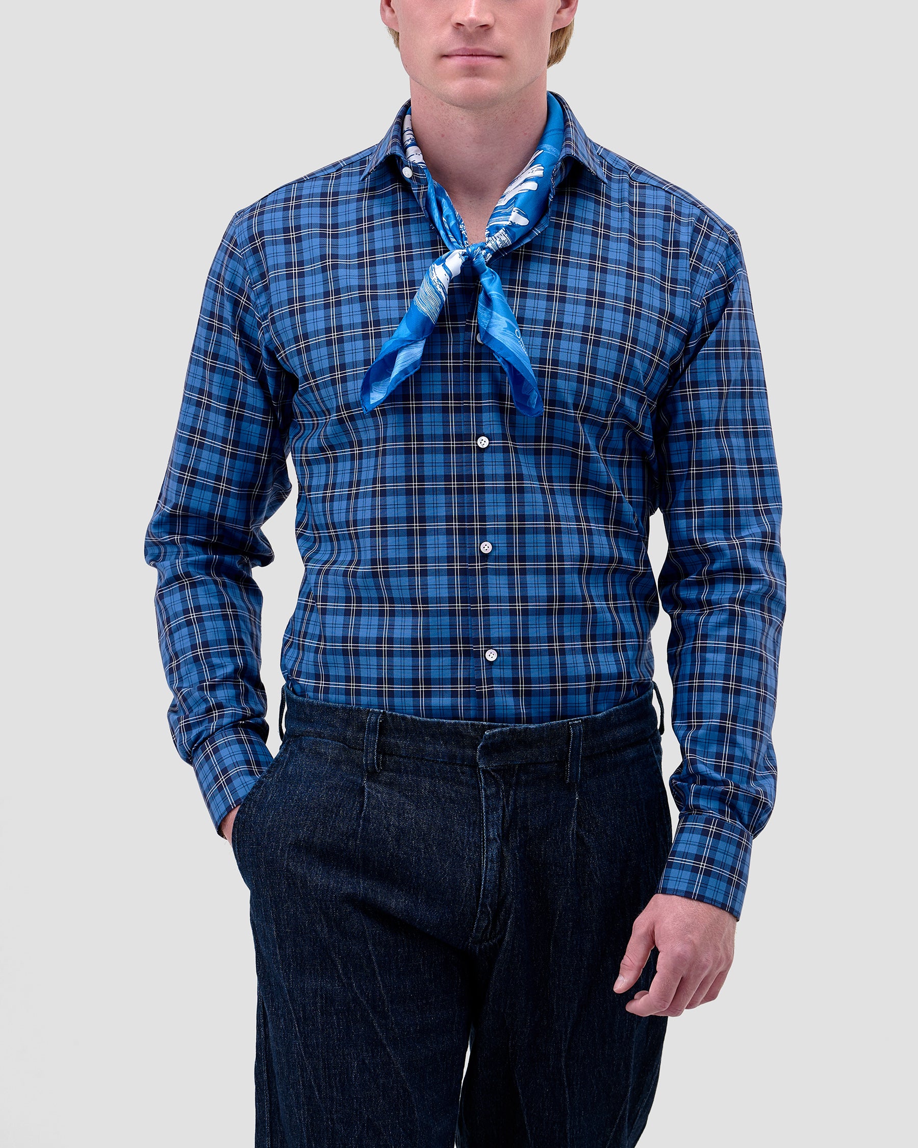 Camicia Quadri Oxford Blu