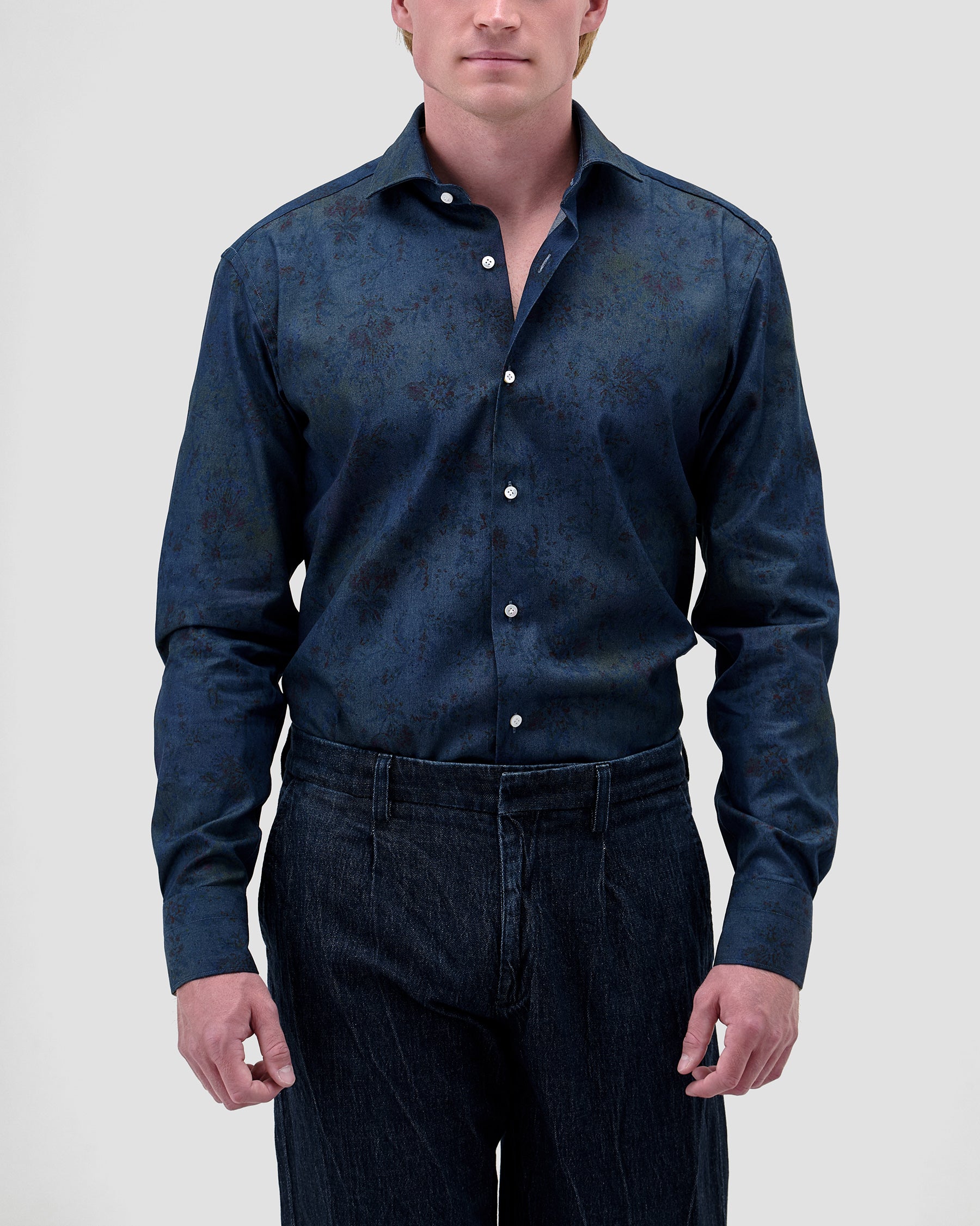 Camicia Blu Medio Denim Stampato
