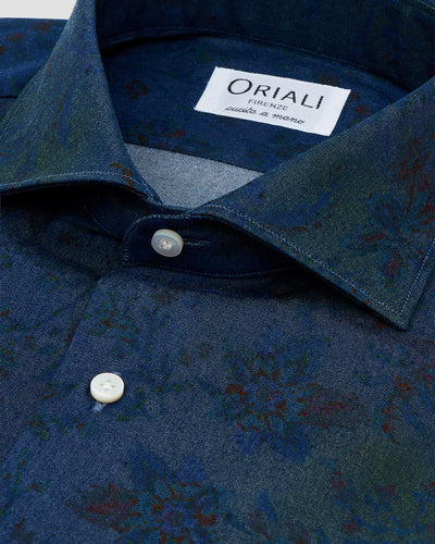Camicia Blu Medio Denim Stampato