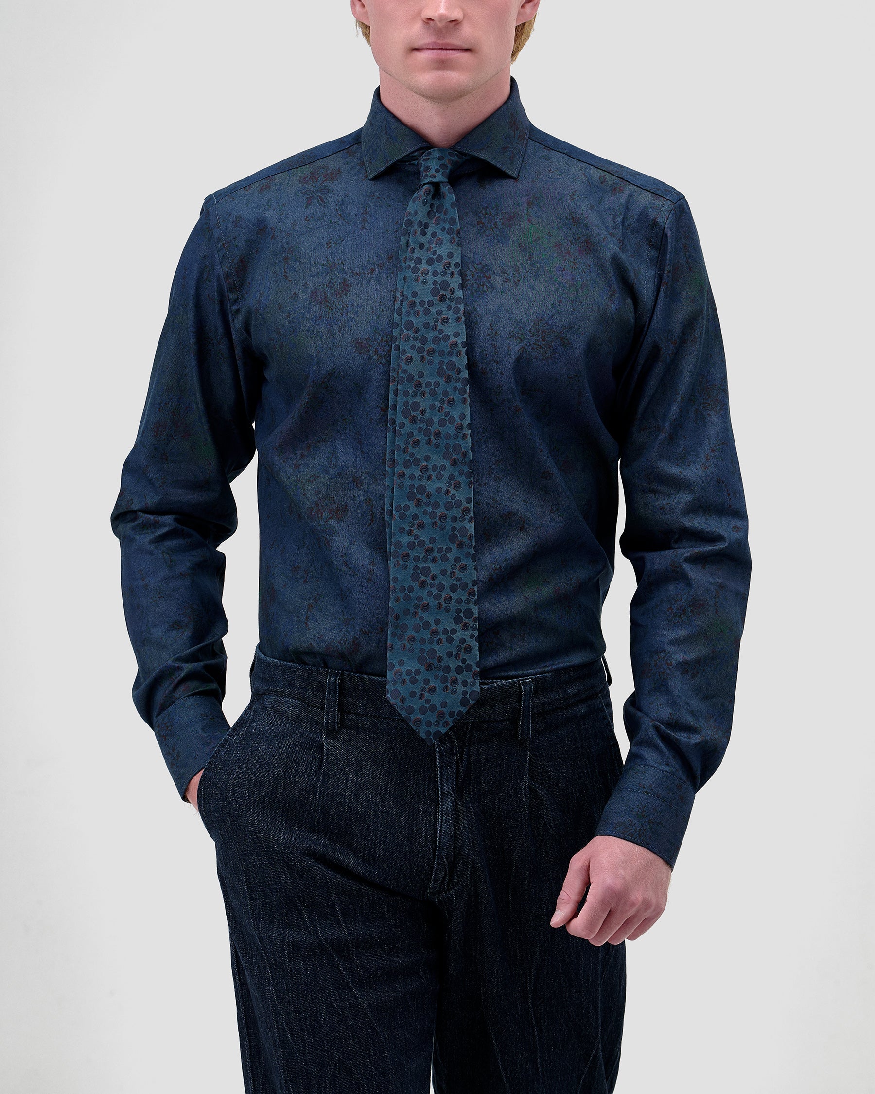 Camicia Blu Medio Denim Stampato