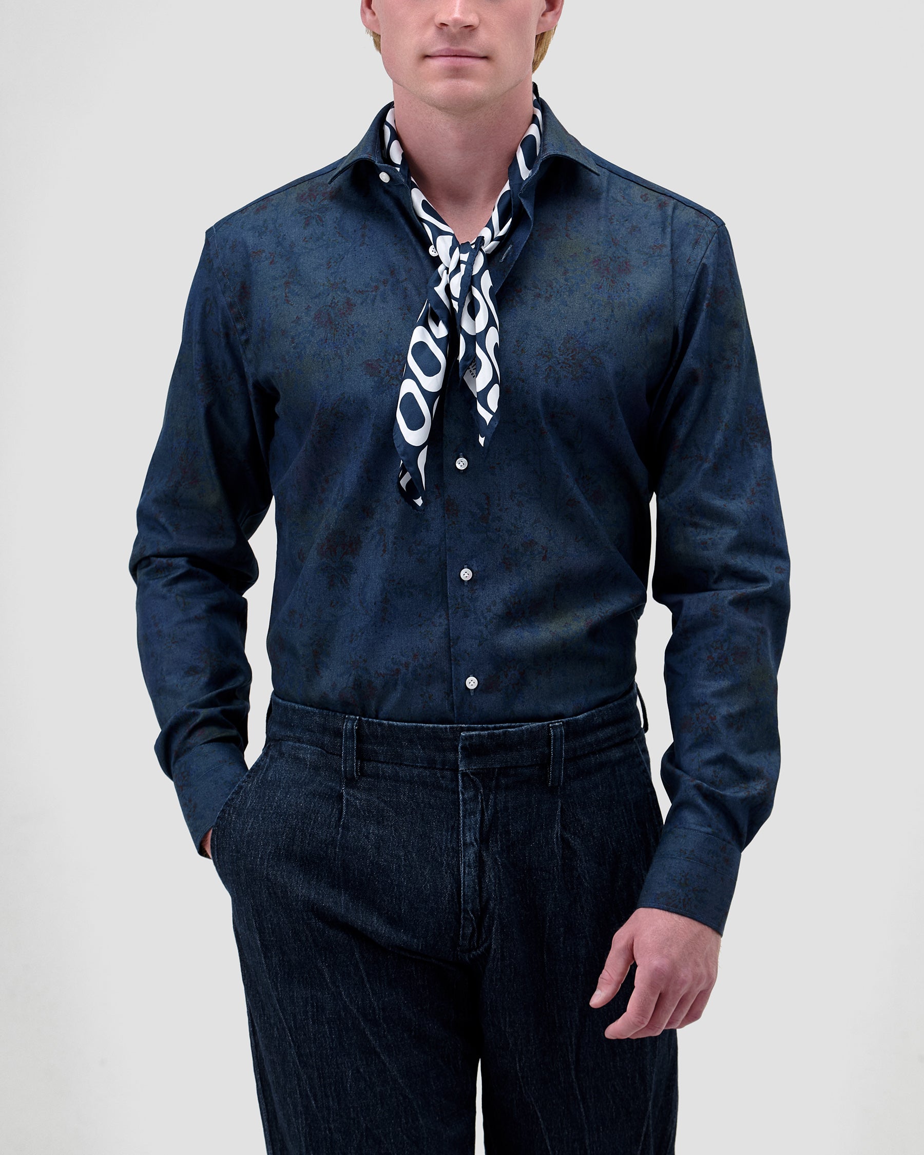 Camicia Blu Medio Denim Stampato