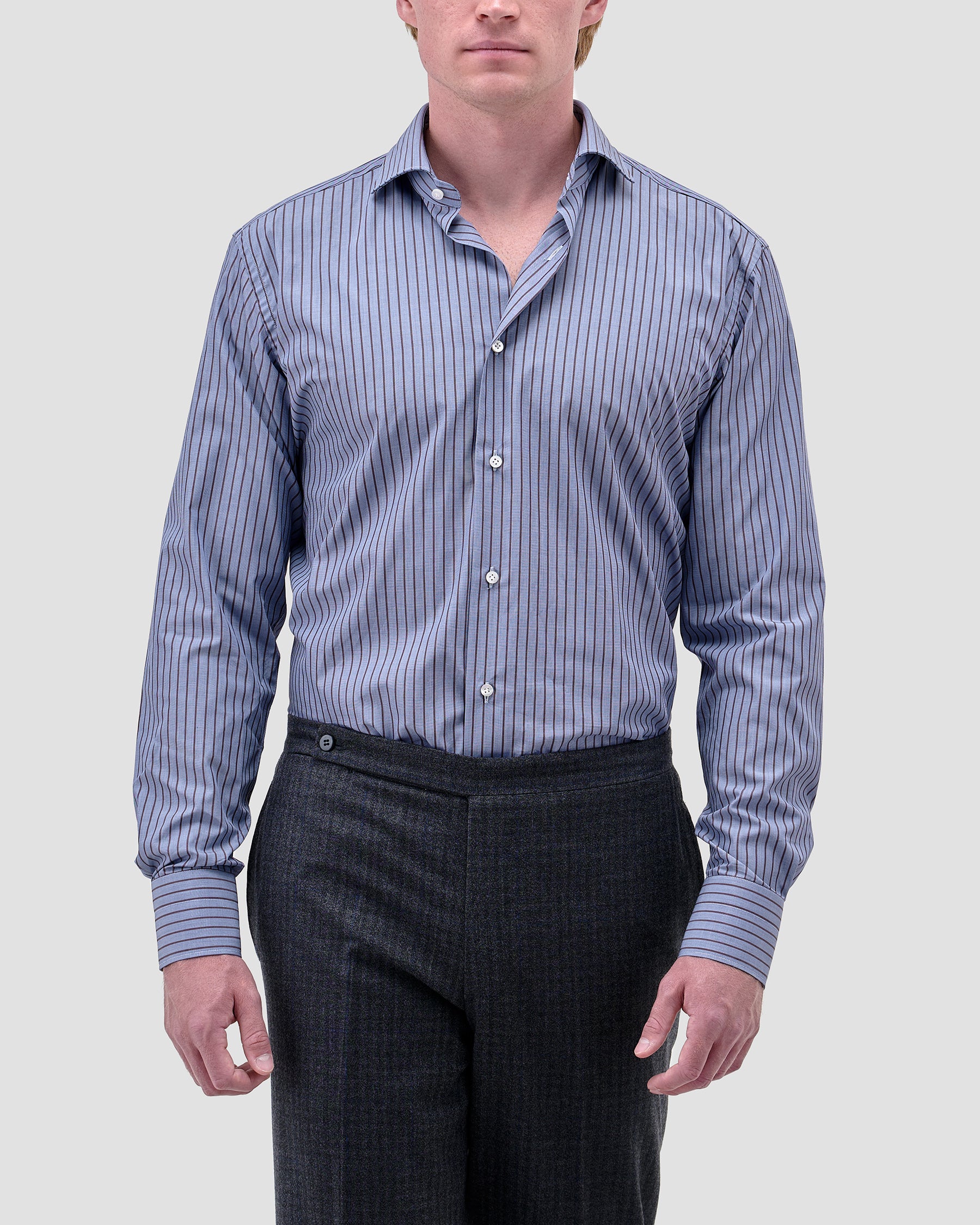 Camicia A Righe Signature Popeline Avion & Marrone