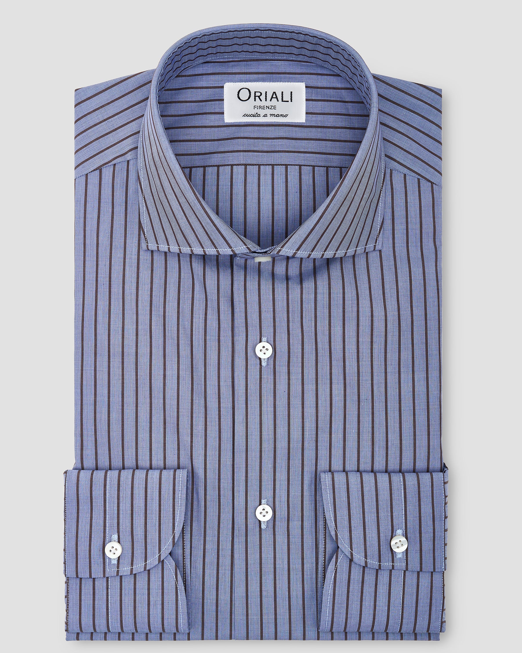 Camicia A Righe Signature Popeline Avion & Marrone
