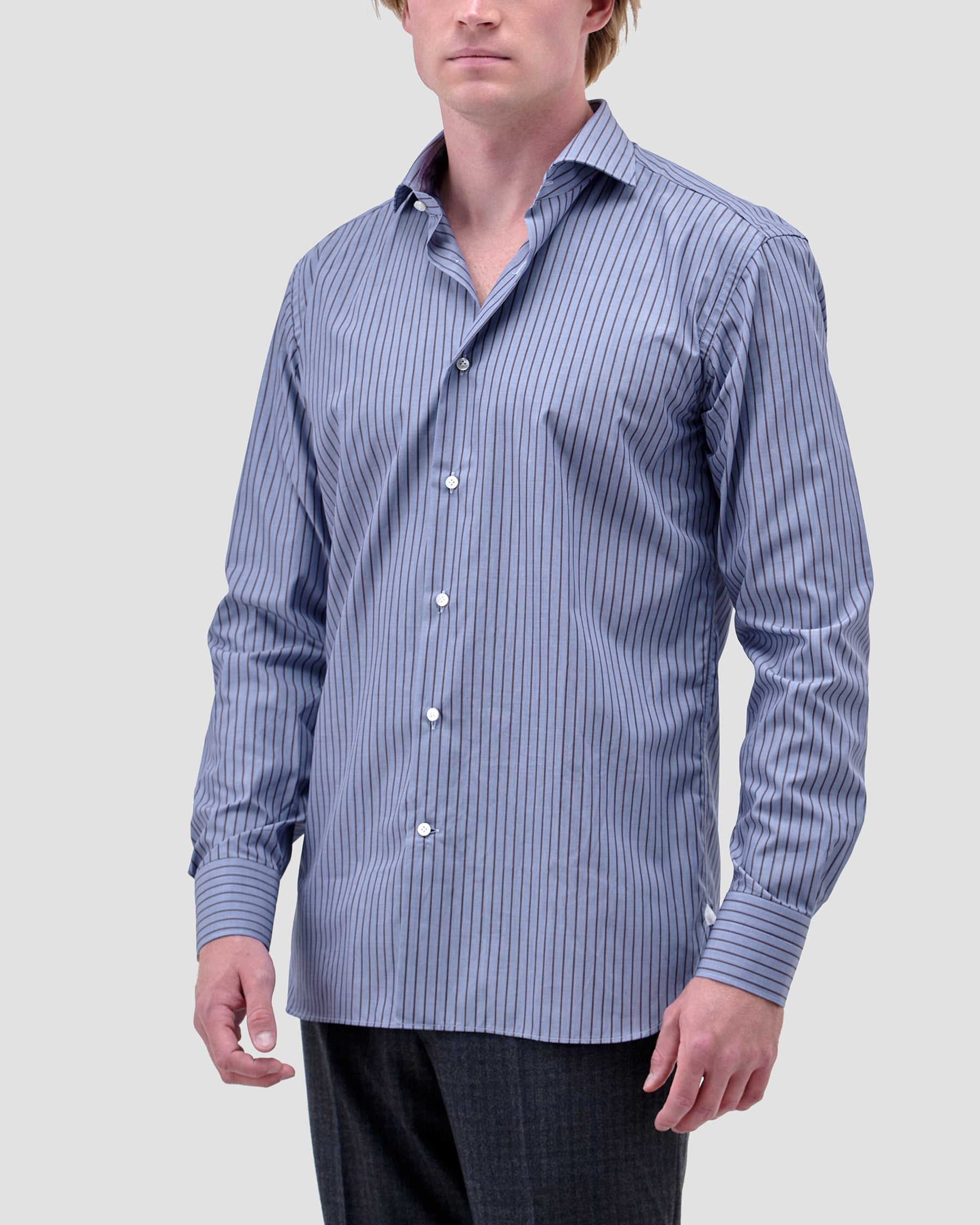 Camicia A Righe Signature Popeline Avion & Marrone