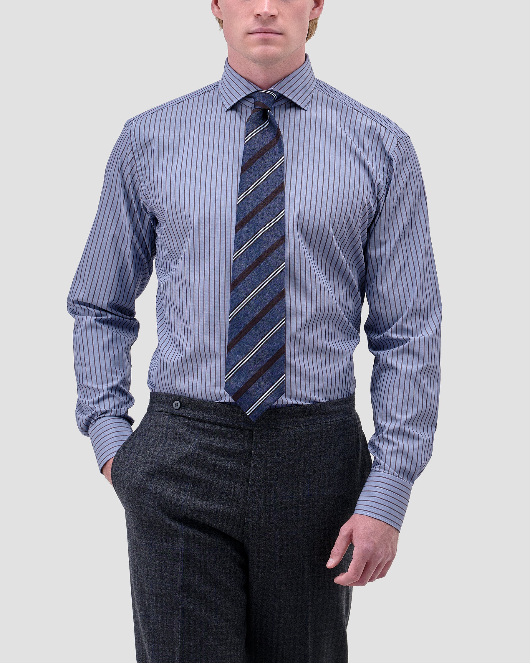 Camicia A Righe Signature Popeline Avion & Marrone