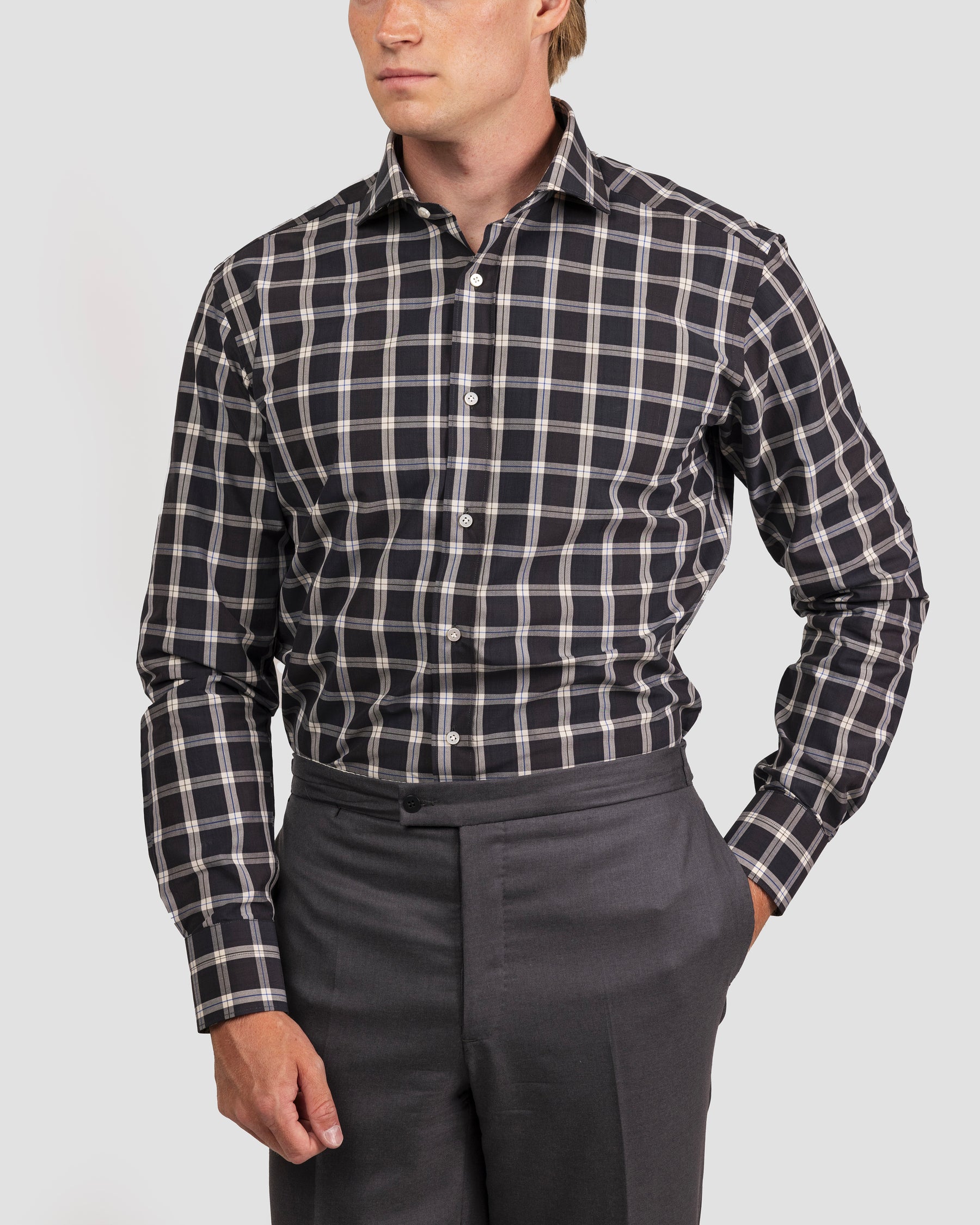 Camicia Quadri Nero e Bianco Popeline