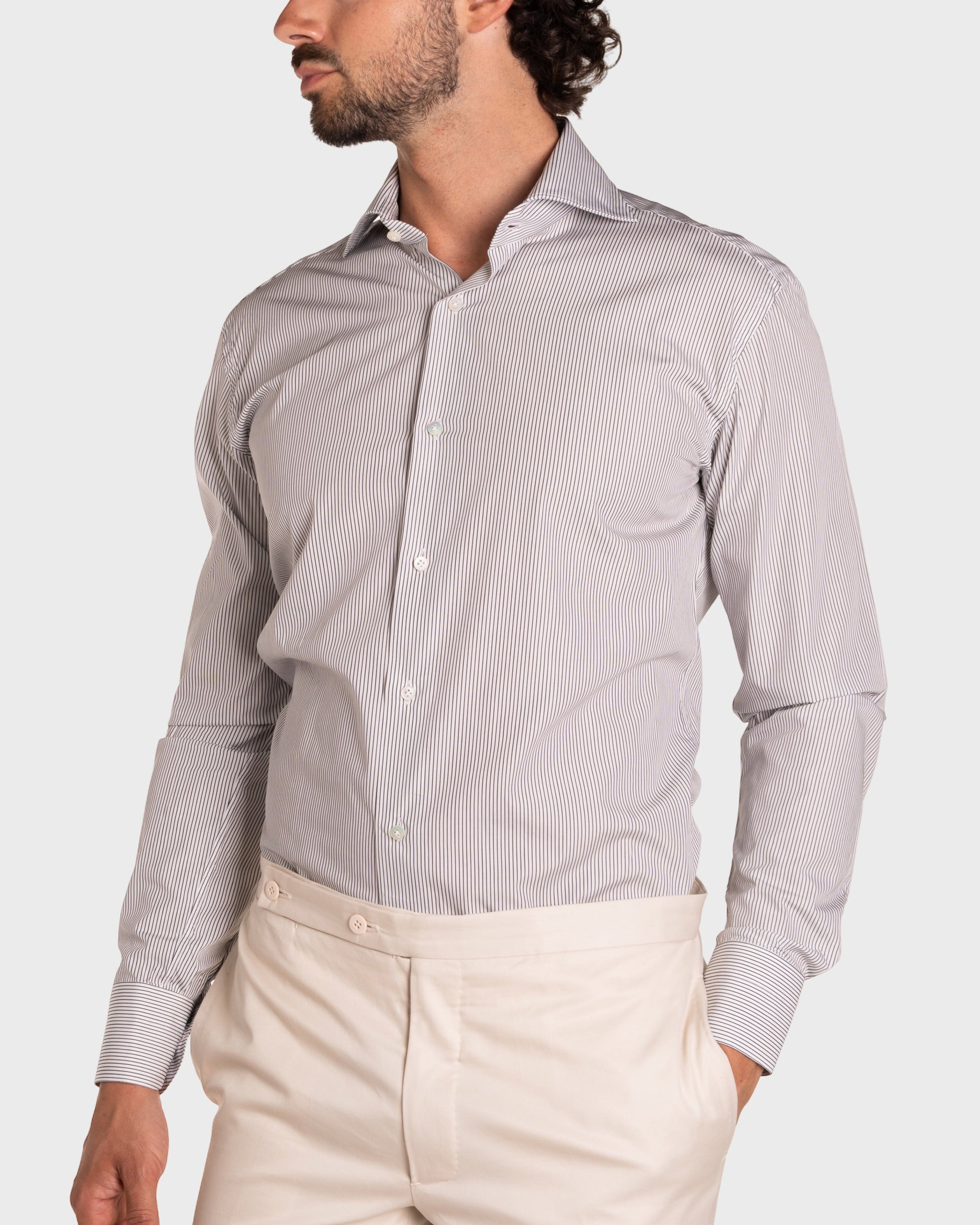 Camicia A Righe Sottili Classica Popeline