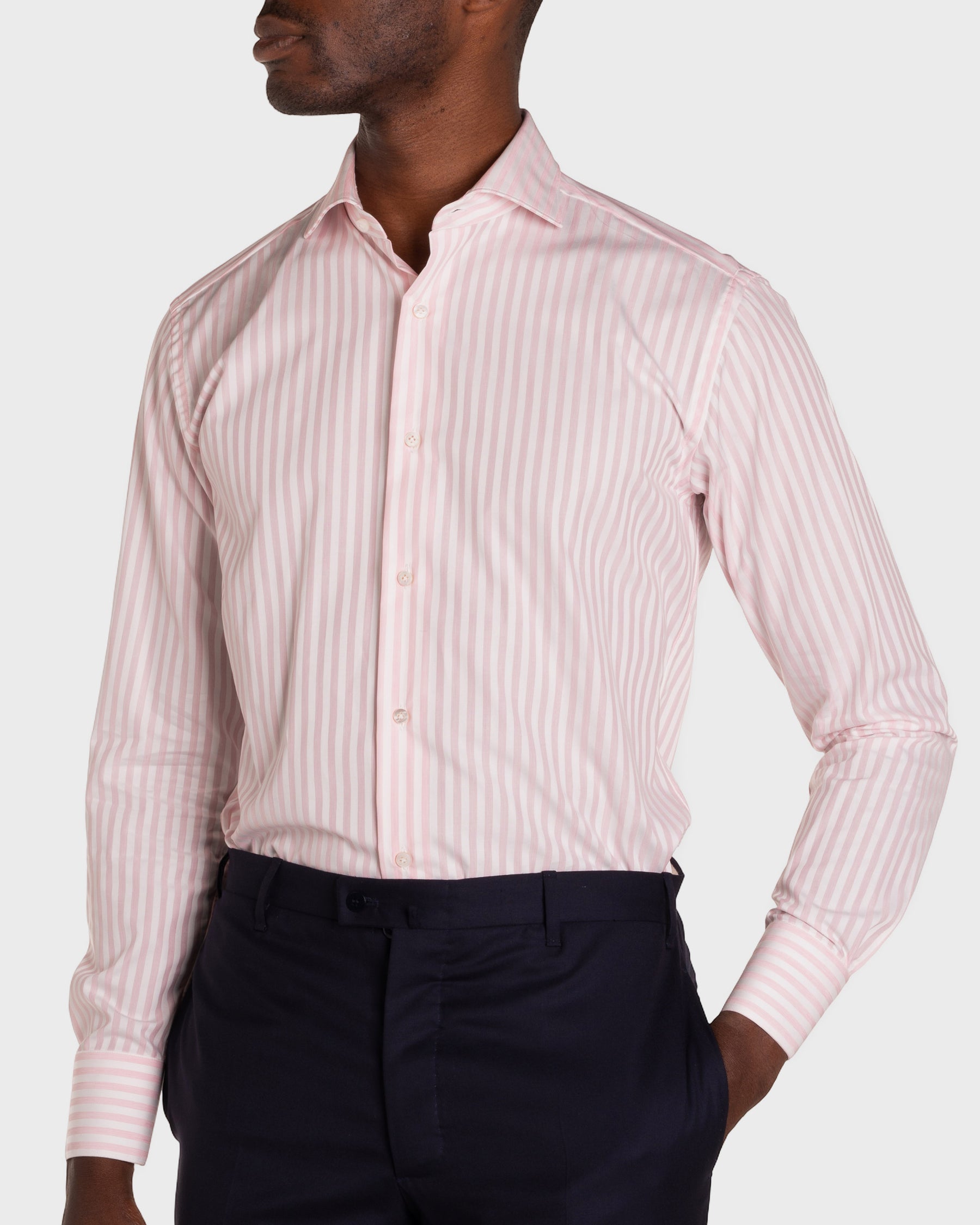 Camicia A Righe Rosa Popeline