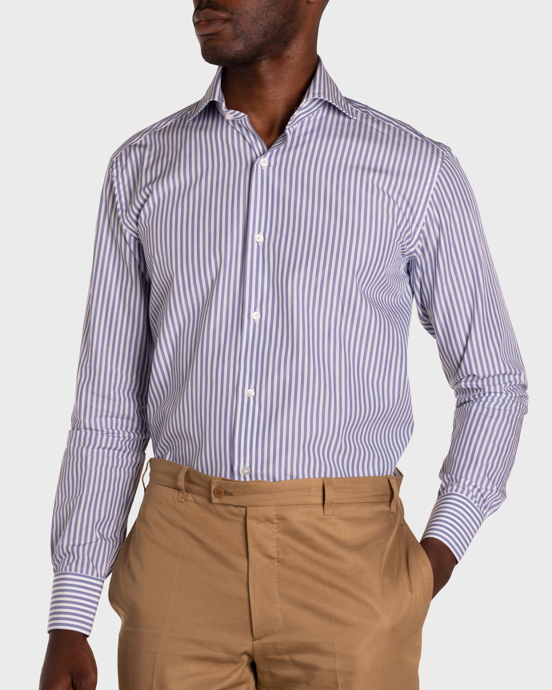 Camicia A Righe Blue Signature Popeline