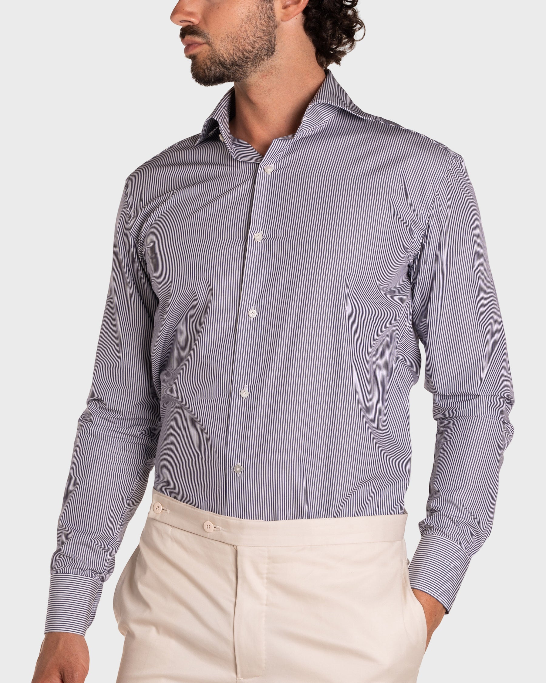 Camicia A Righe Sottili Popeline