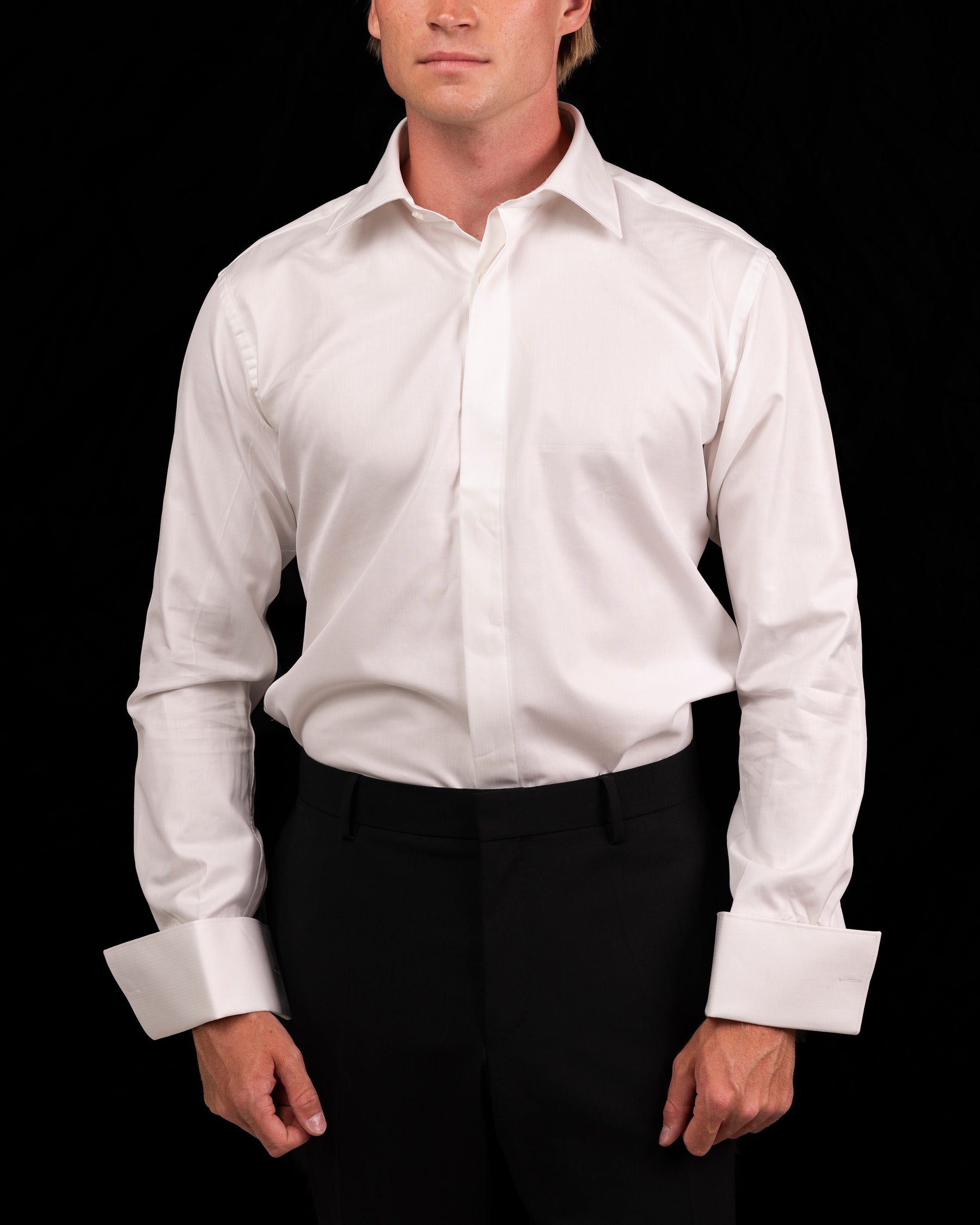 White Herringbone Fly Front Signature Twill Shirt