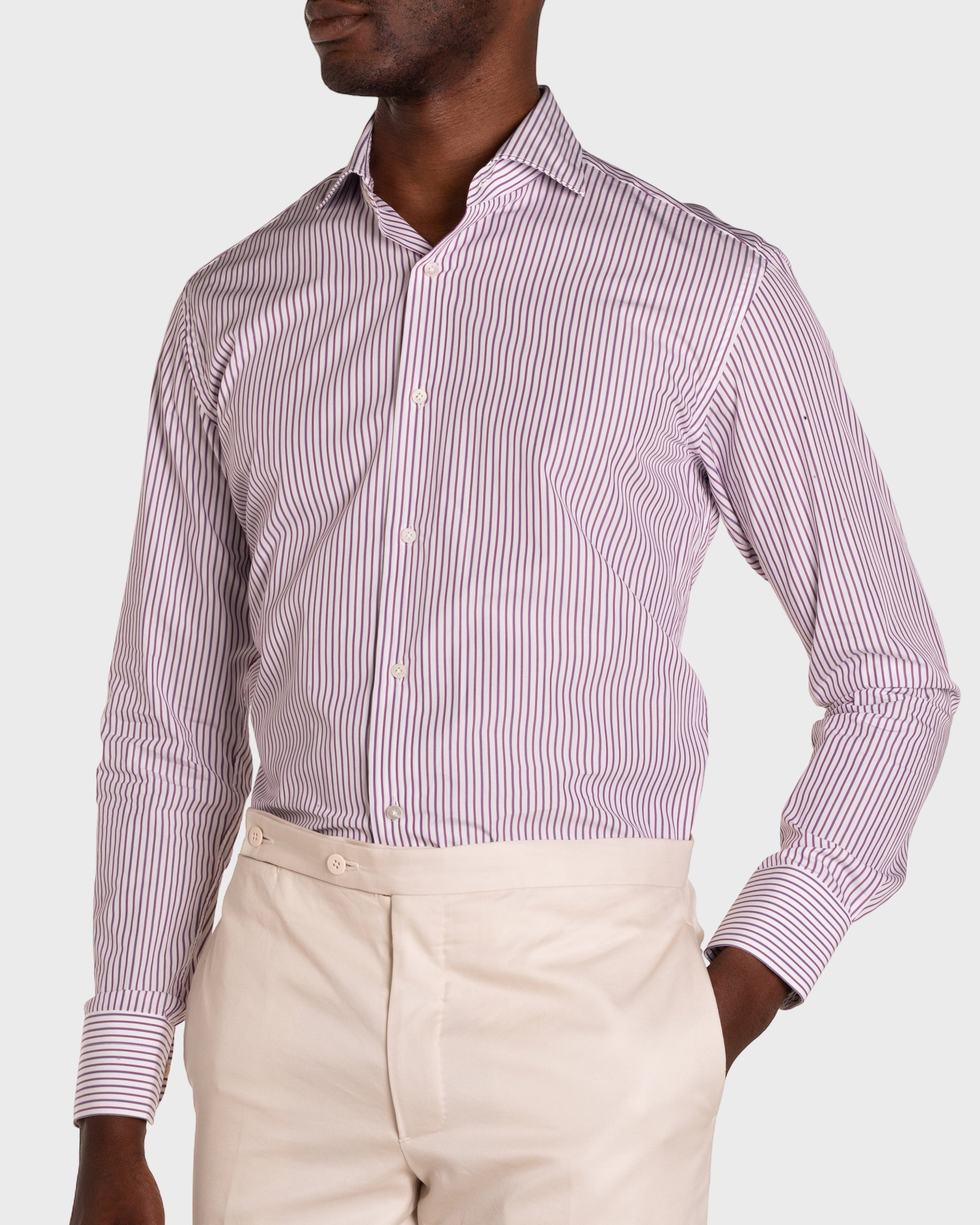 Camicia A Righe Viola Popeline