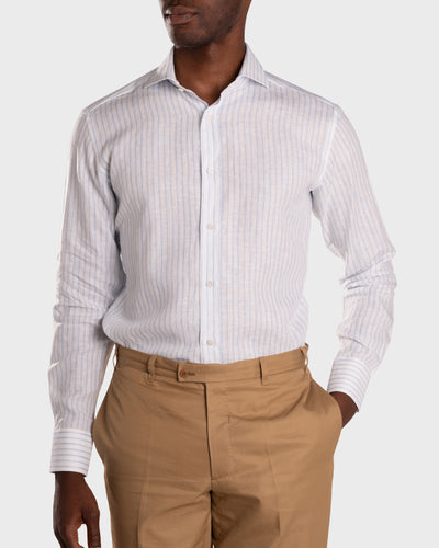 White and Blue Striped Linen Shirt
