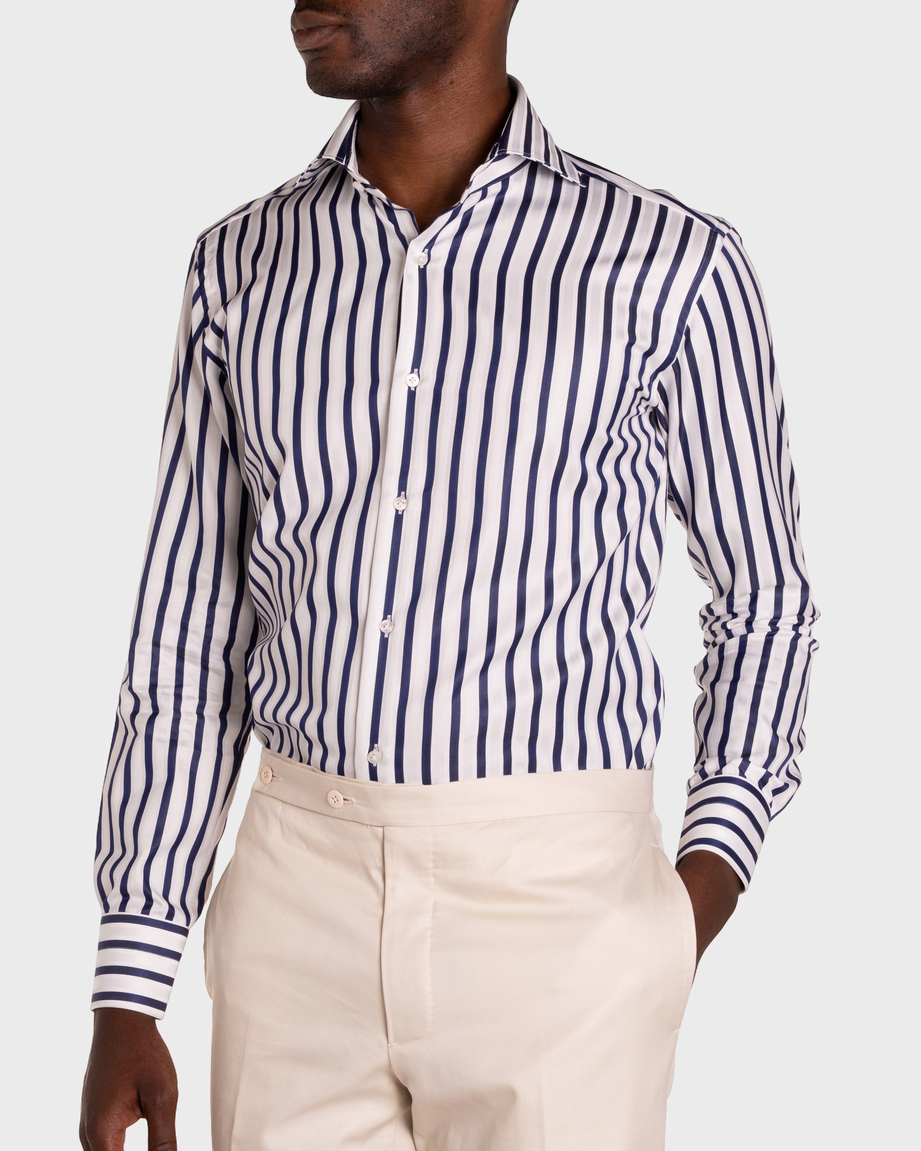 Camicia Righe  Navy Popeline