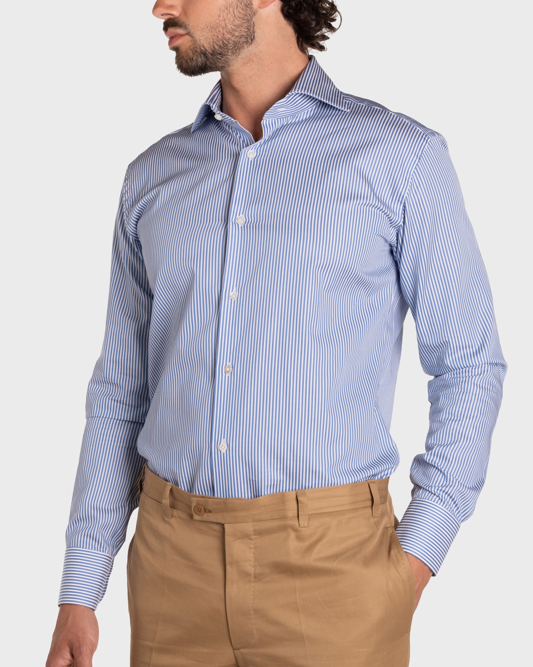 Camicia A Righe Azzurro Satin