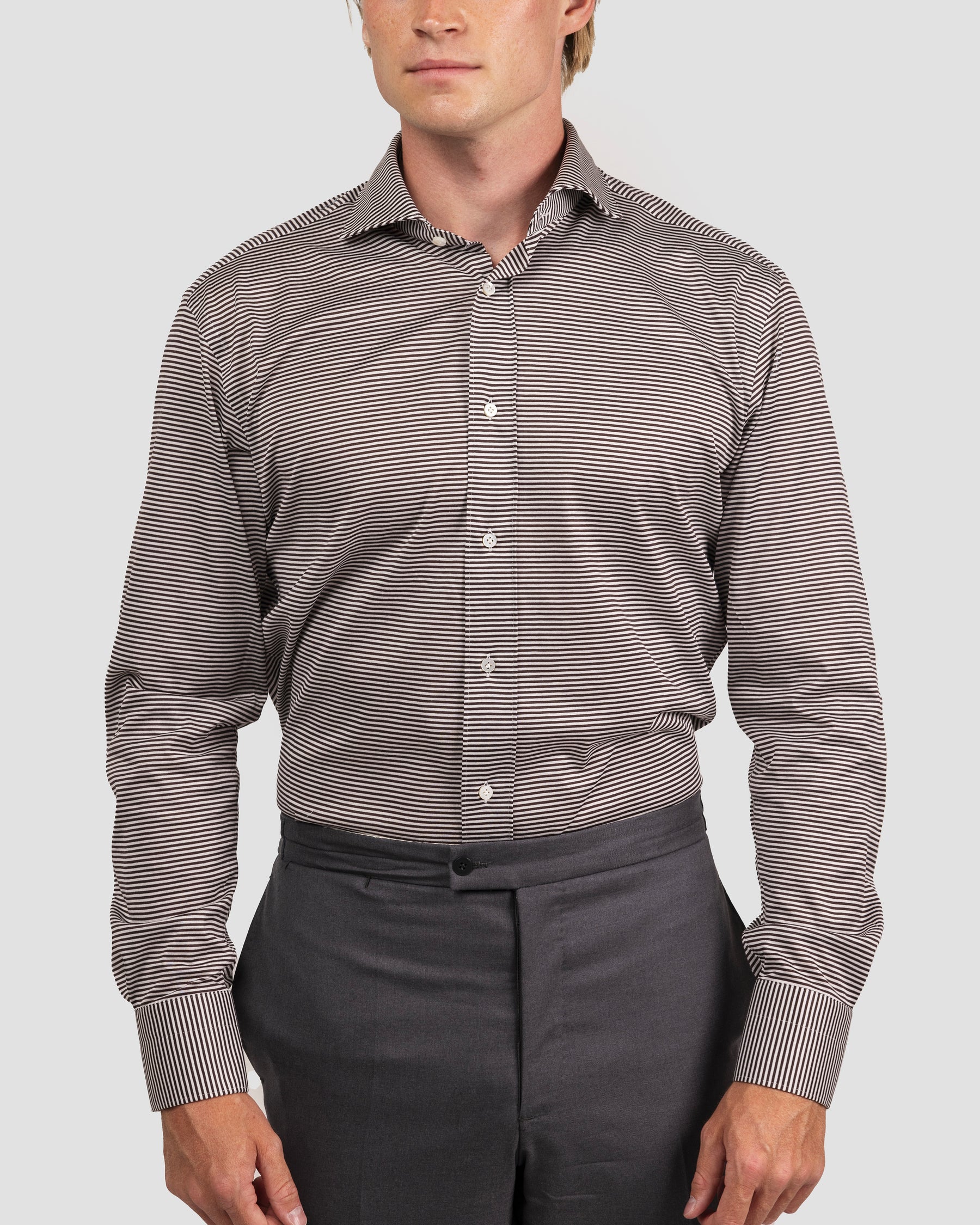 Camicia Righe Marrone Bianco Jersey