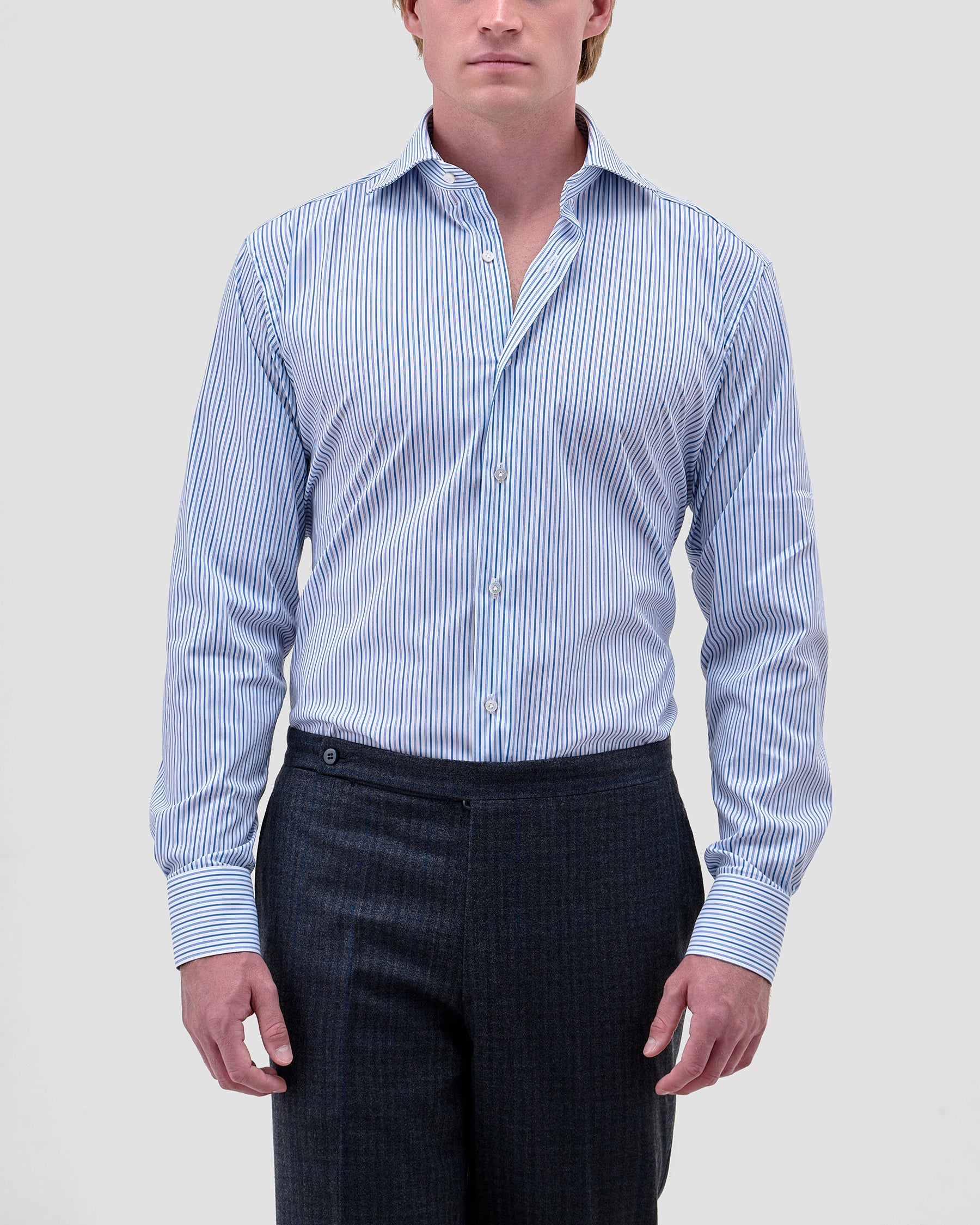 Camicia A Righe Signature Popeline Celeste