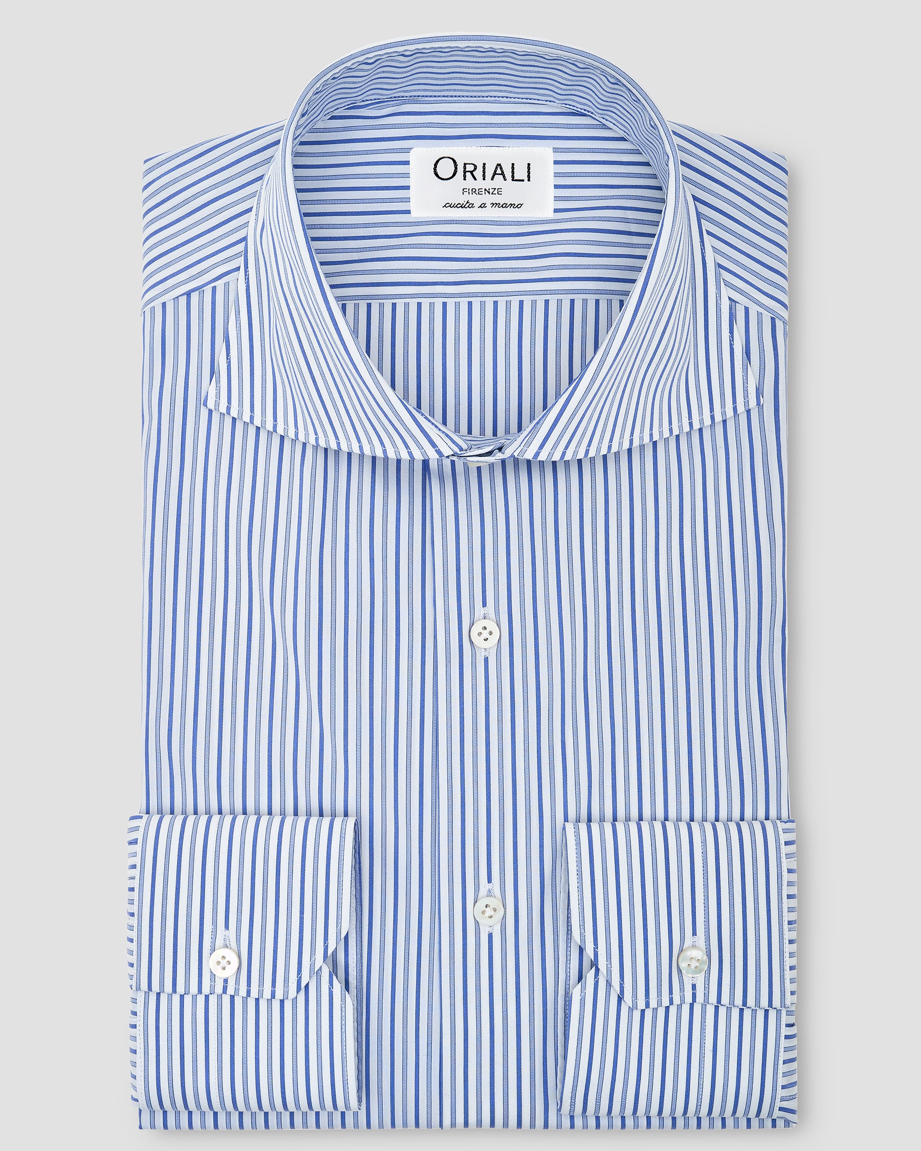 Camicia A Righe Signature Popeline Celeste