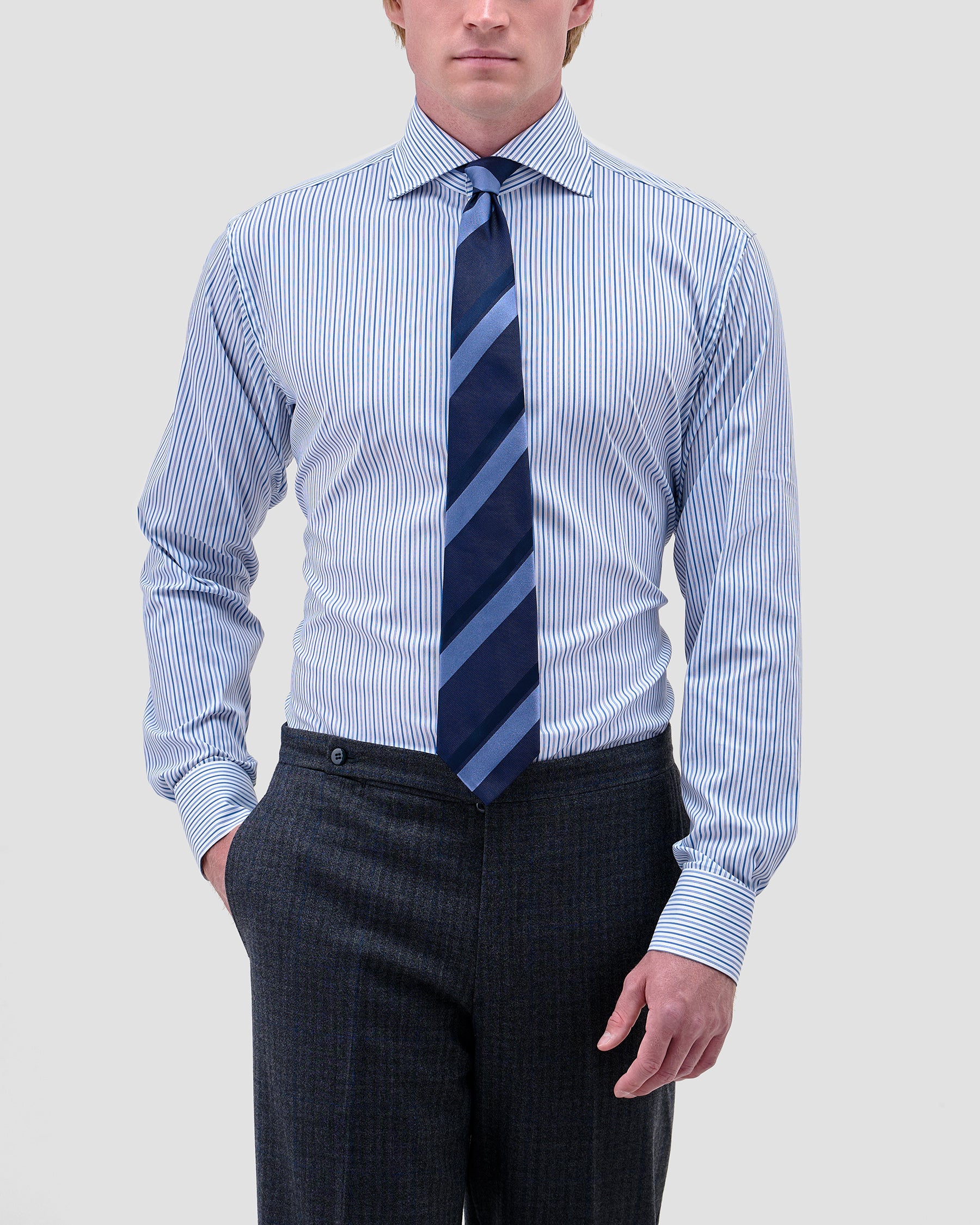 Camicia A Righe Signature Popeline Celeste