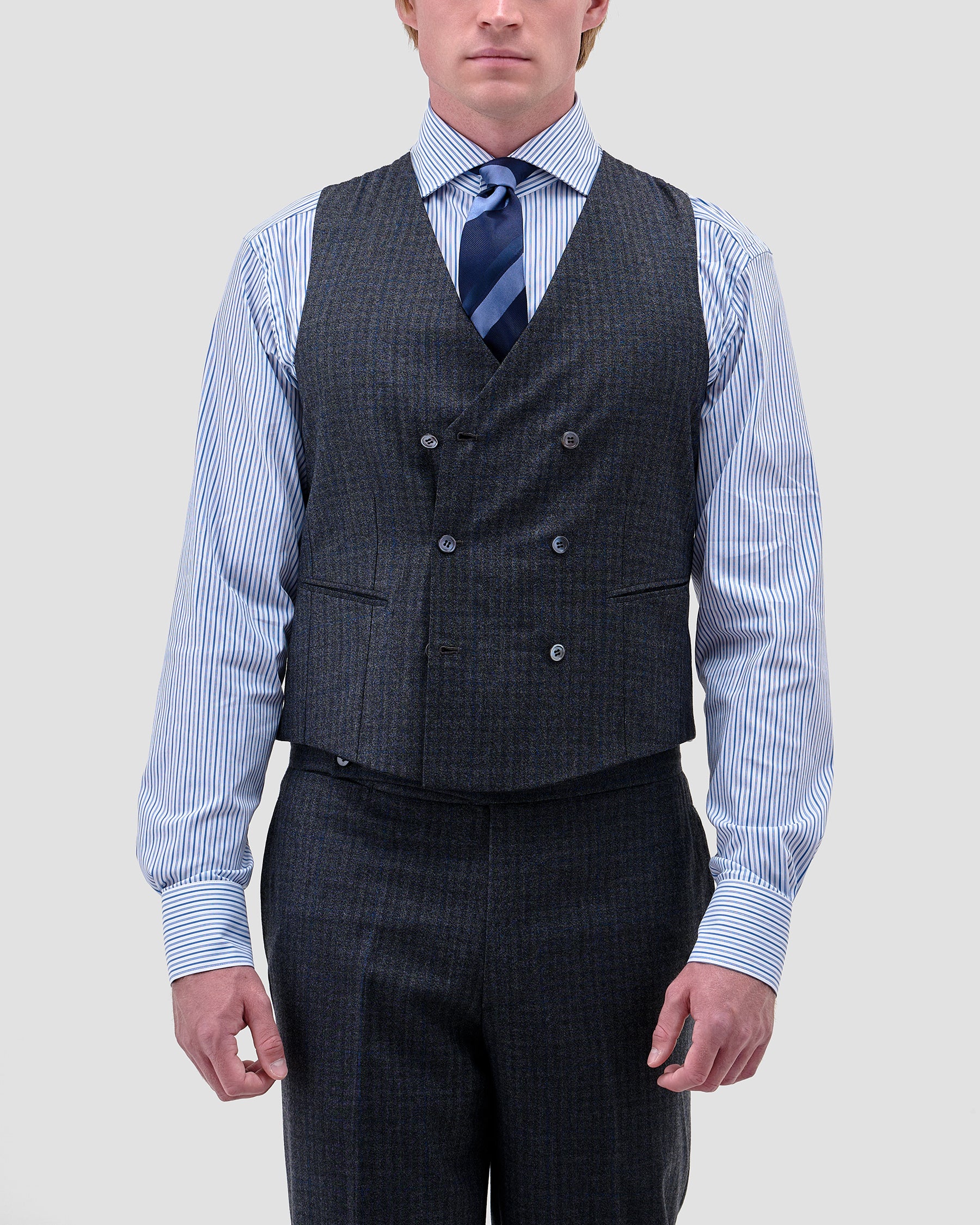 Camicia A Righe Signature Popeline Celeste