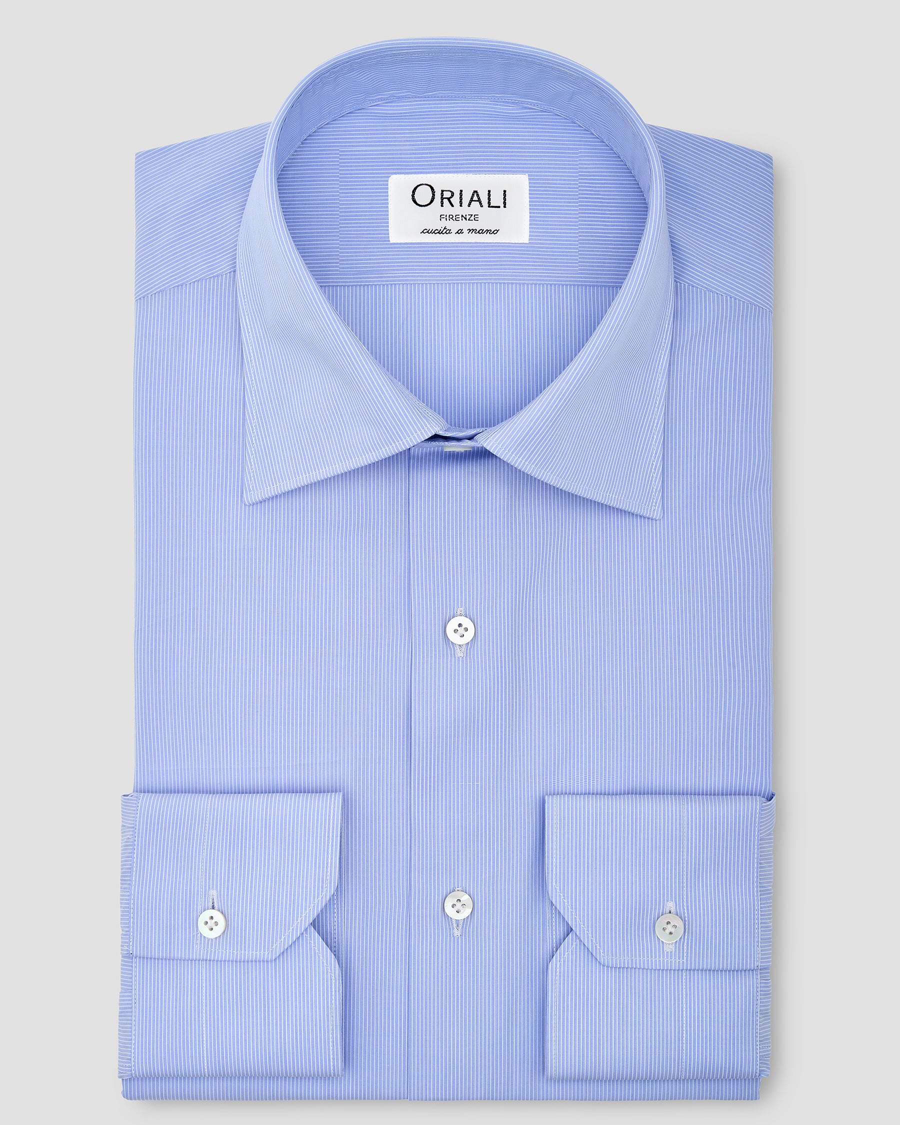 Camicia A Righe Celeste Popeline