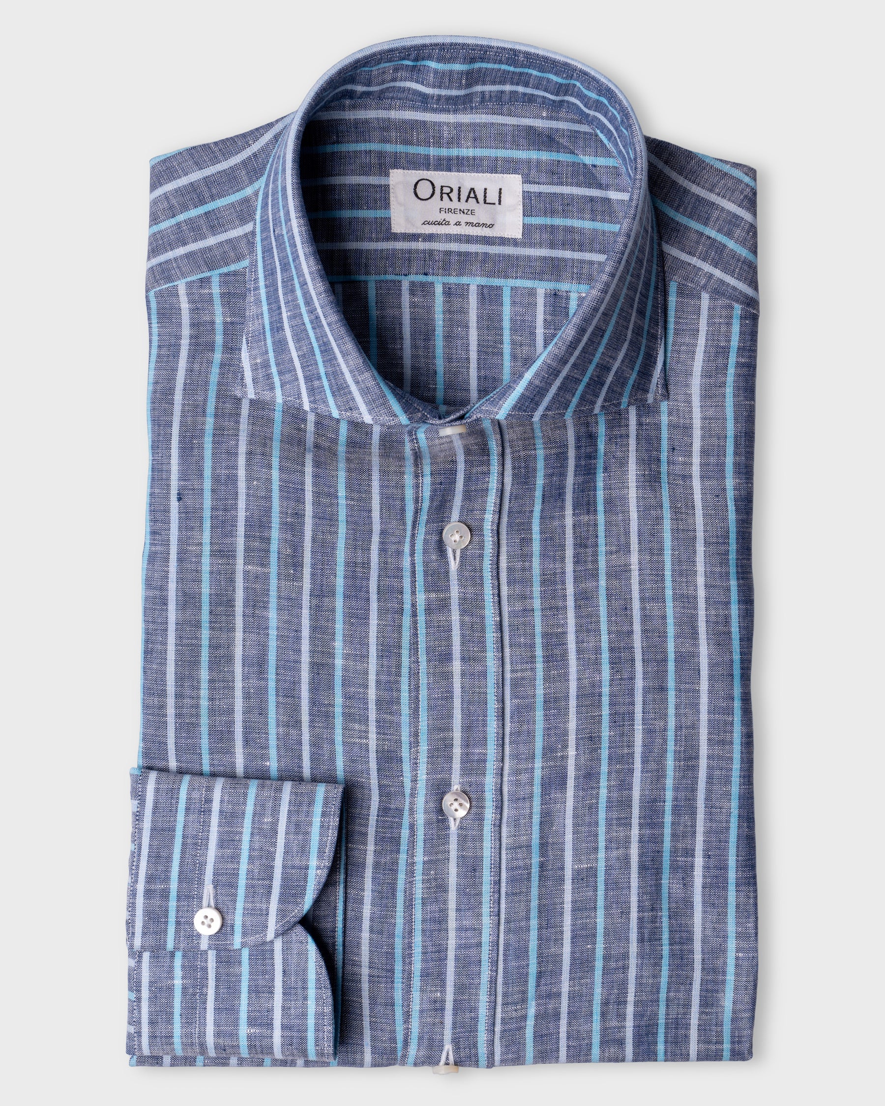 Camicia Di Lino A Righe Blu