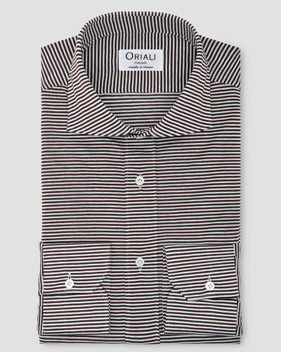 Brown White Jersey Striped Shirt