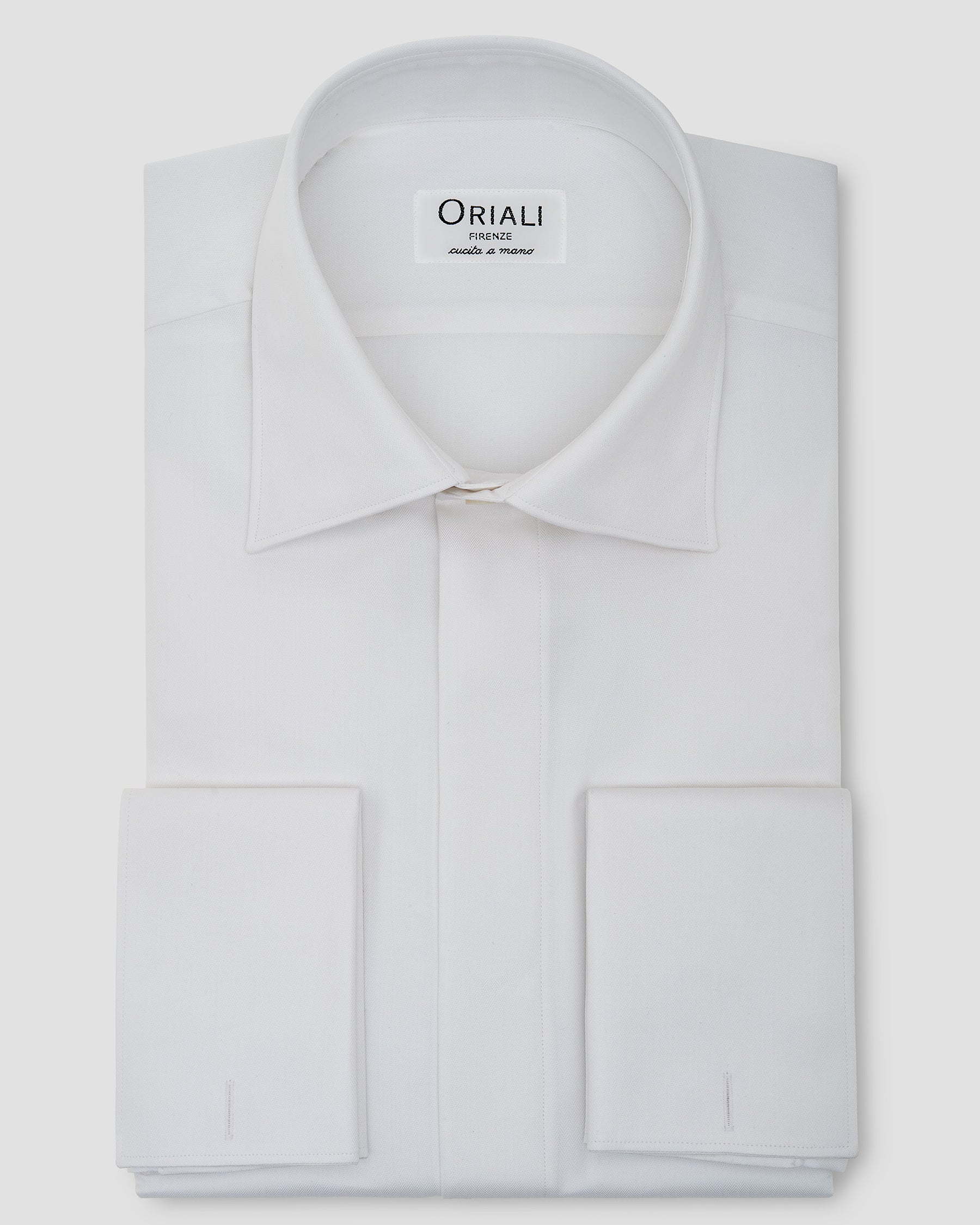 White Herringbone Fly Front Signature Twill Shirt