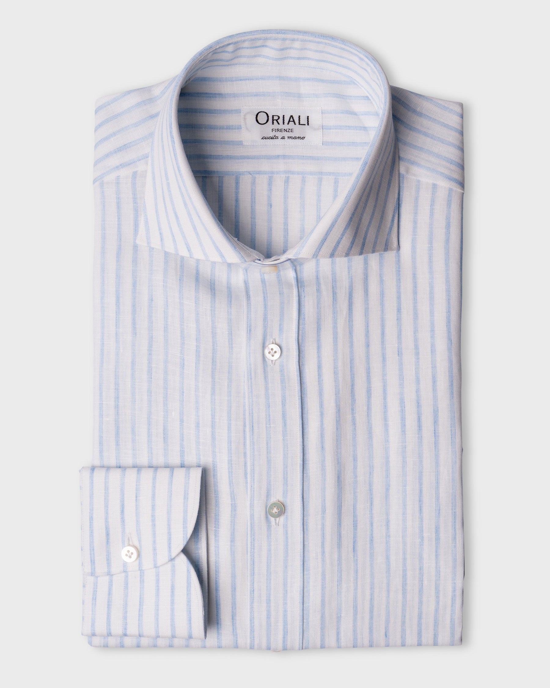 Camicia Di Lino A Righe Bianca Azzurro