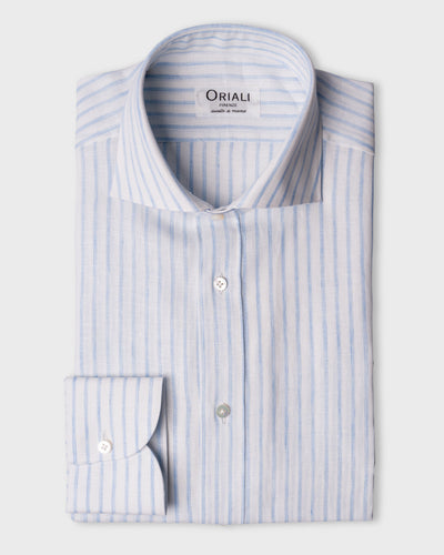 White and Blue Striped Linen Shirt
