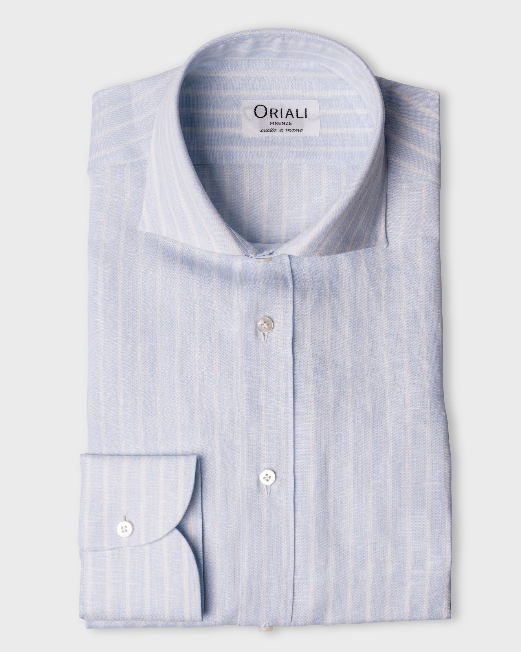 Camicia Lino a Righe Azzurro Vivace