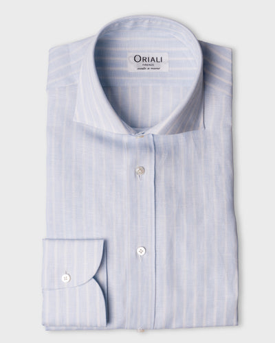 Bright Blue Striped Linen Shirt