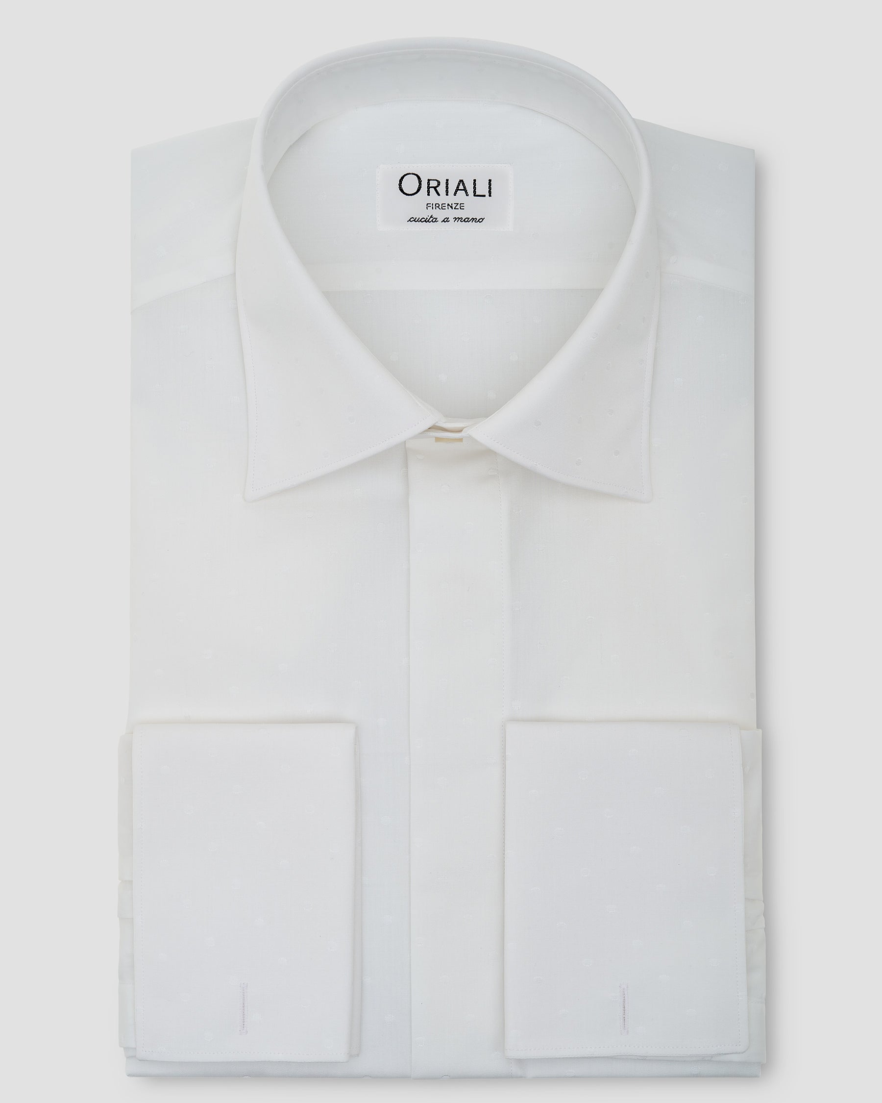 White Polka Dot Jacquard Fly Front Poplin Shirt