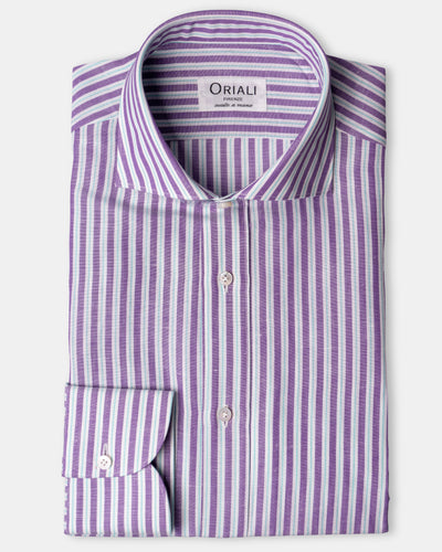 White and Purple Striped Linen Shirt