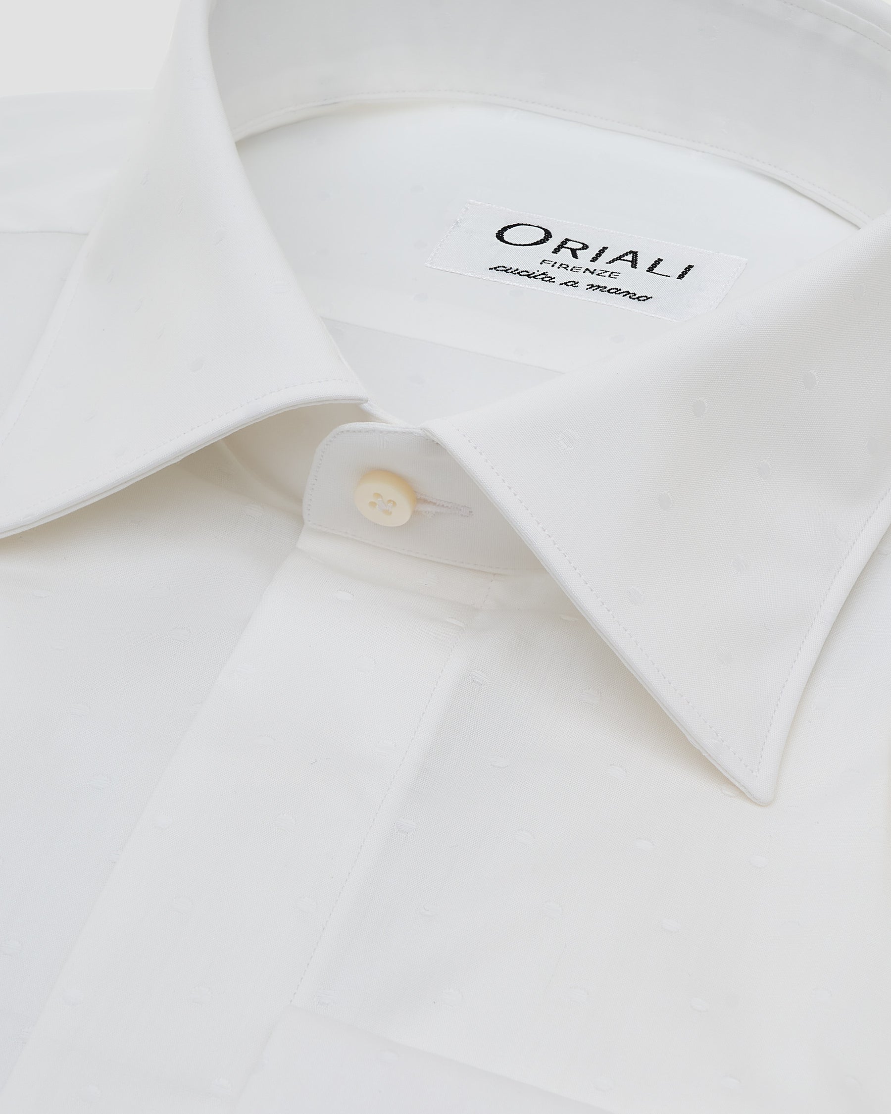 White Polka Dot Jacquard Fly Front Poplin Shirt