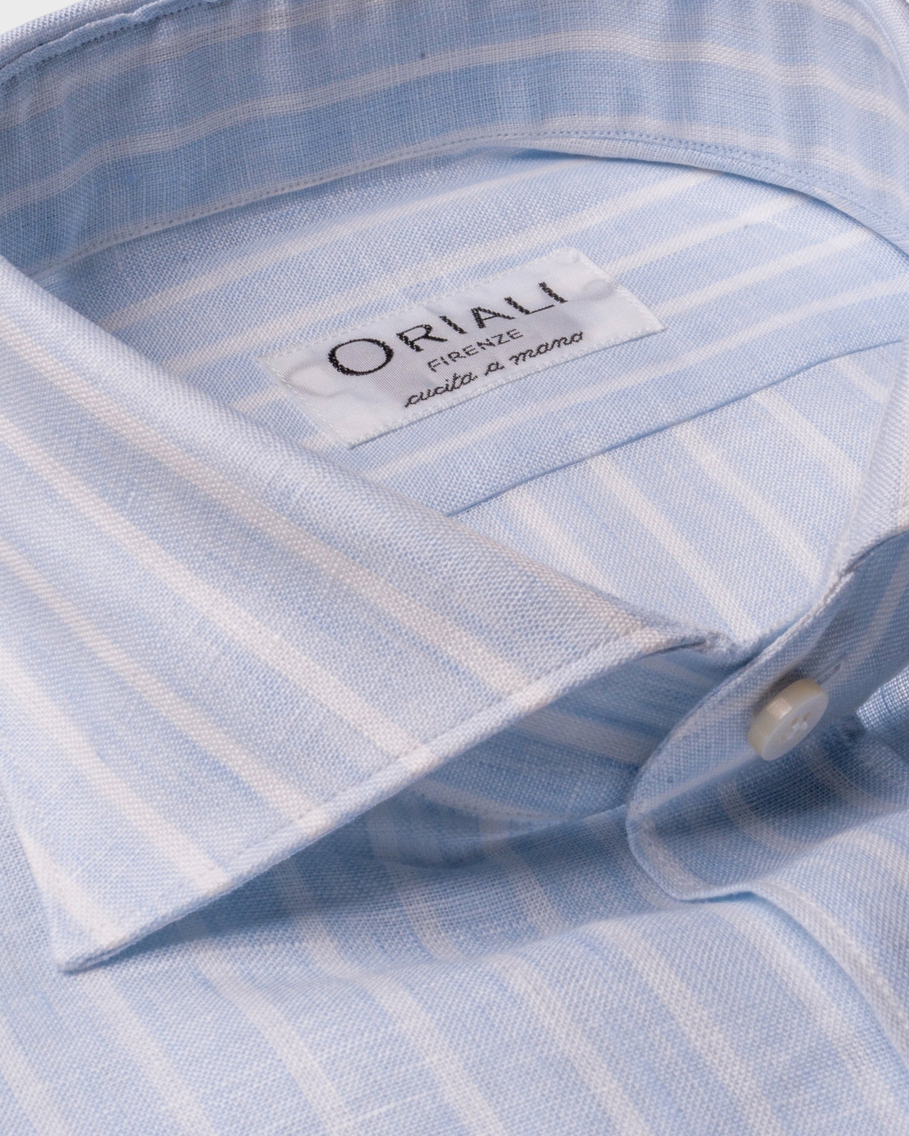 Camicia Lino a Righe Azzurro Vivace