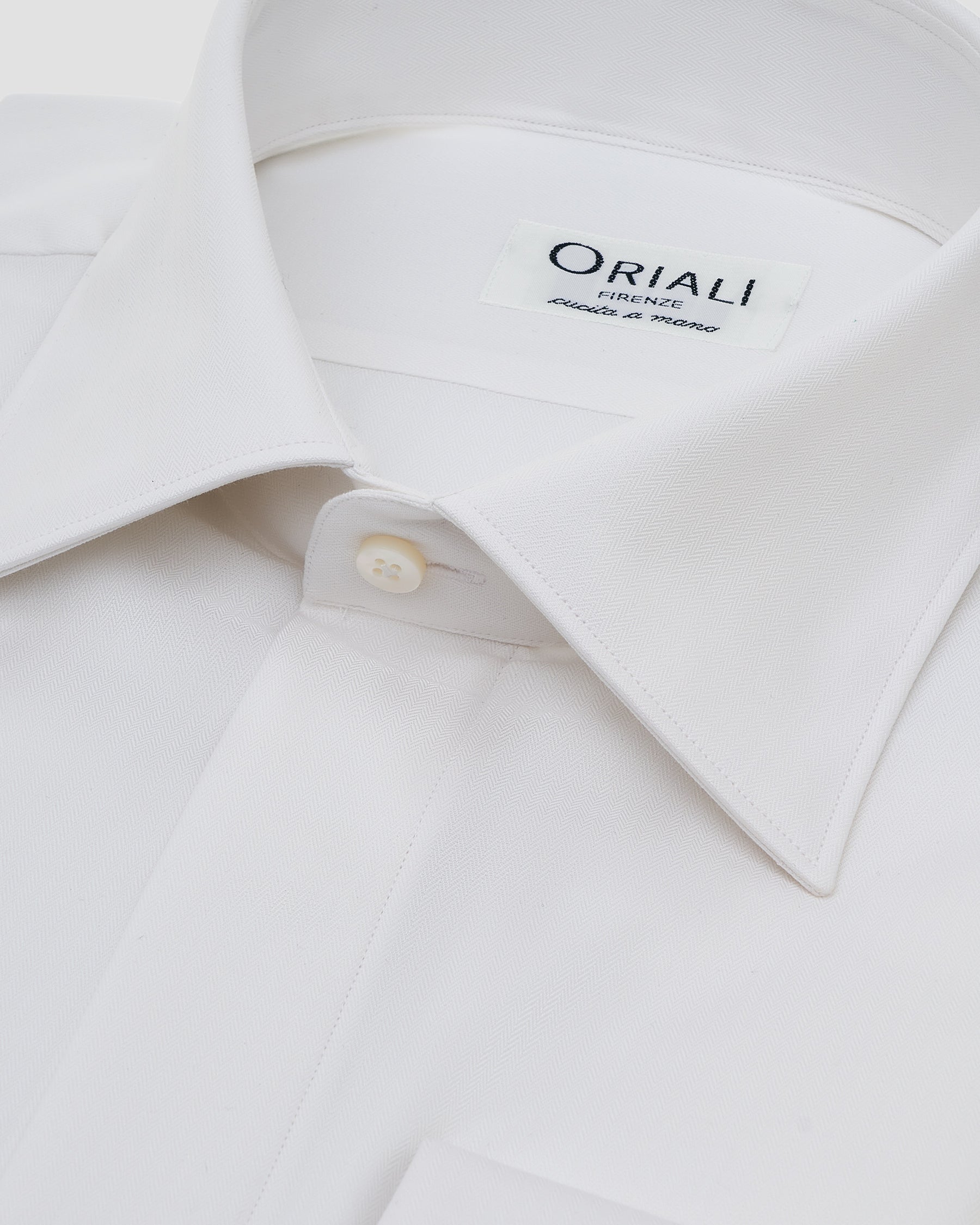 White Herringbone Fly Front Signature Twill Shirt