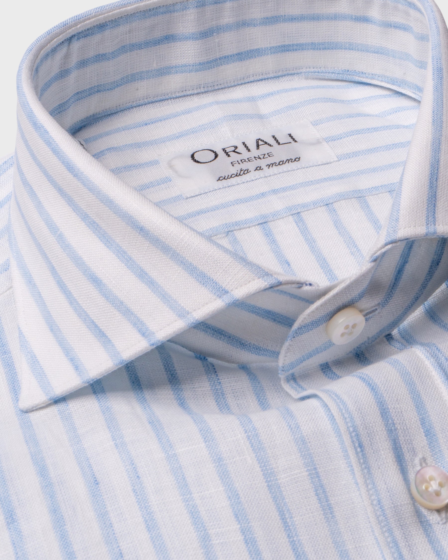 Camicia Di Lino A Righe Bianca Azzurro