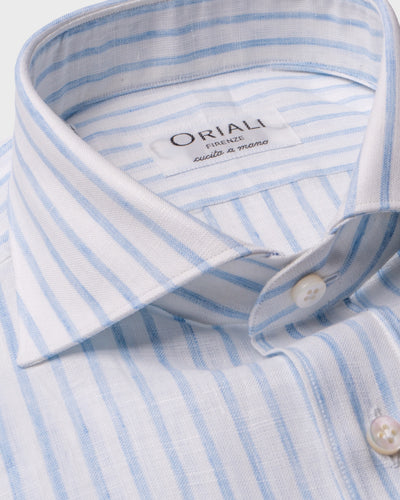 White and Blue Striped Linen Shirt
