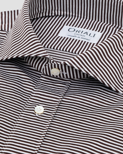 Brown White Jersey Striped Shirt
