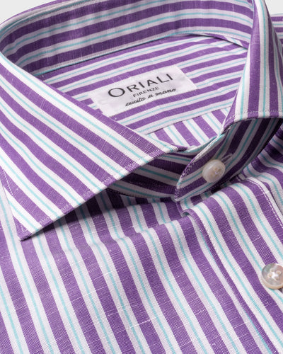 White and Purple Striped Linen Shirt