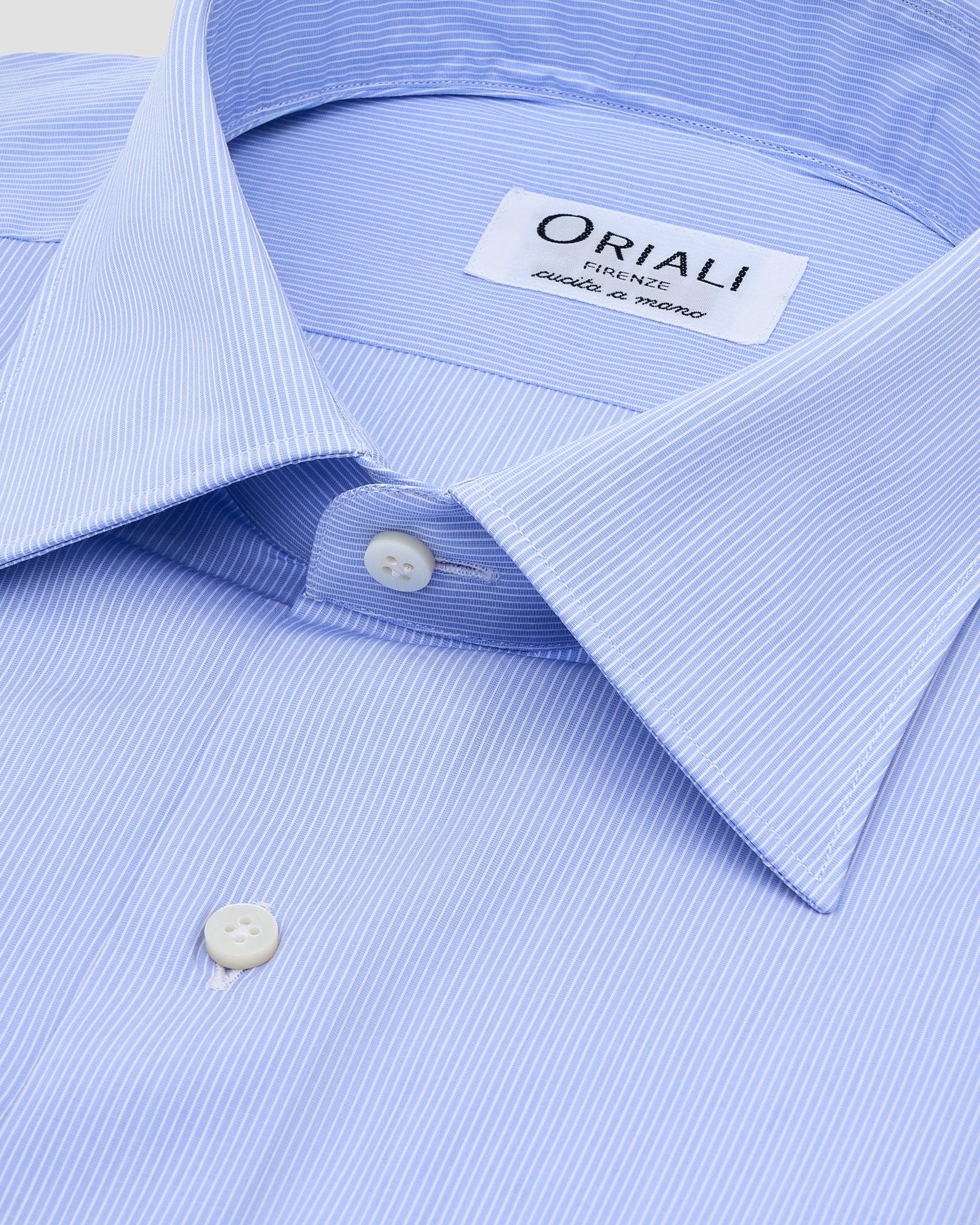 Camicia A Righe Celeste Popeline
