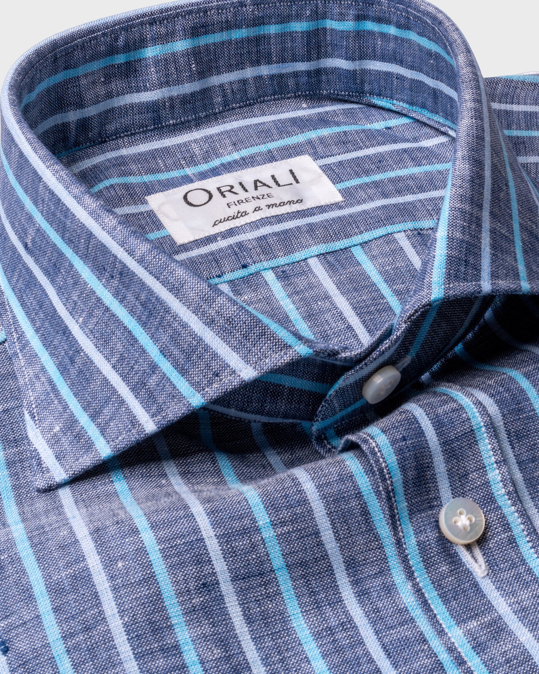 Camicia Di Lino A Righe Blu