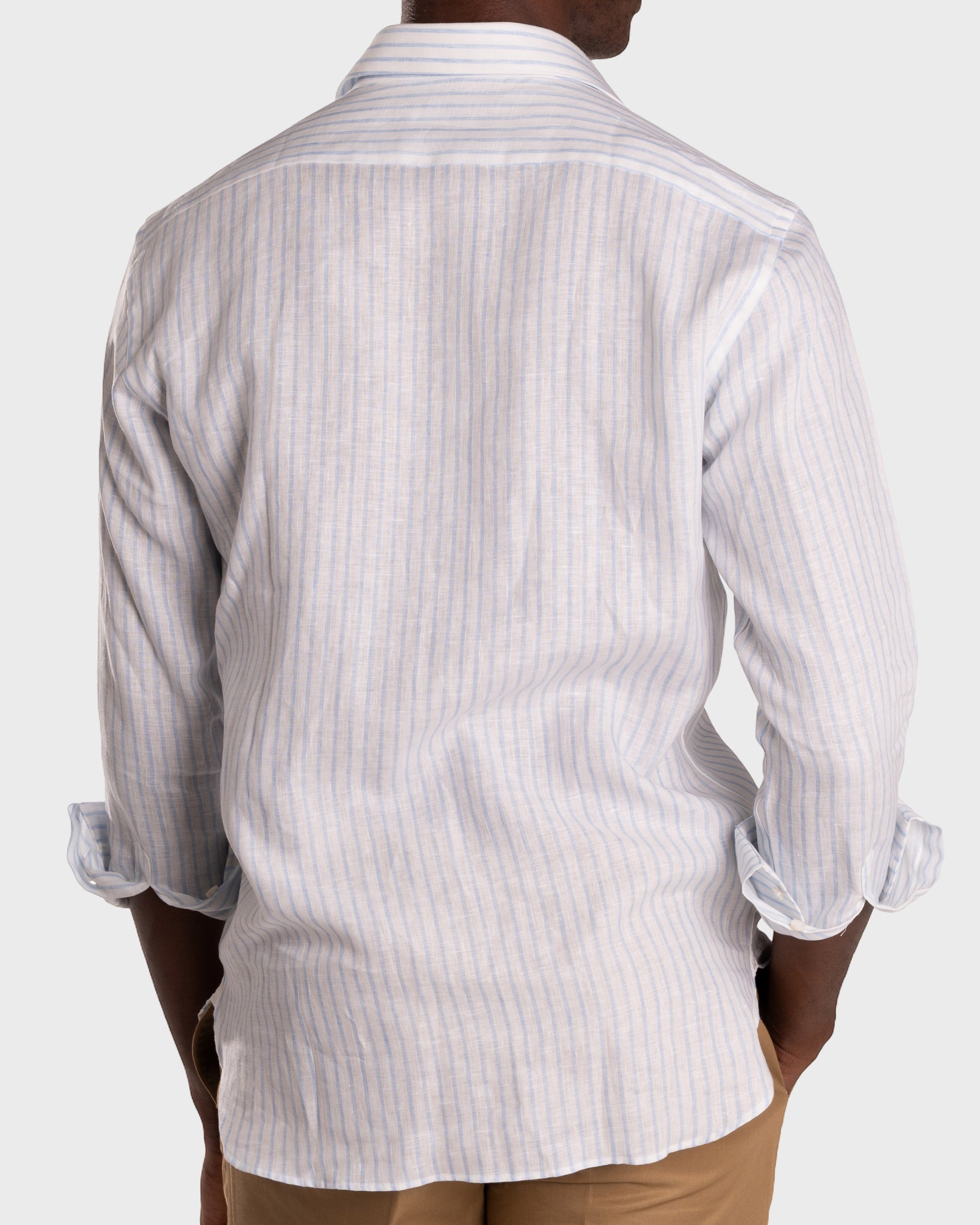 Camicia Di Lino A Righe Bianca Azzurro
